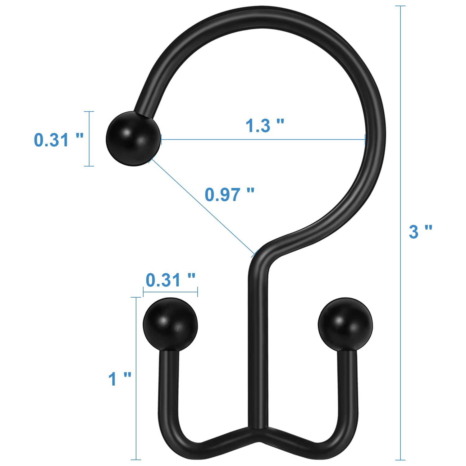 24 Pack Stainless Steel Shower Curtain Hooks - Rustproof Double Sided Rings for Bathroom Curtain Rods - Smooth Gliding Matte Black Hangers (Perfect for Home, Hotel & Apartment Bathroom Decor)