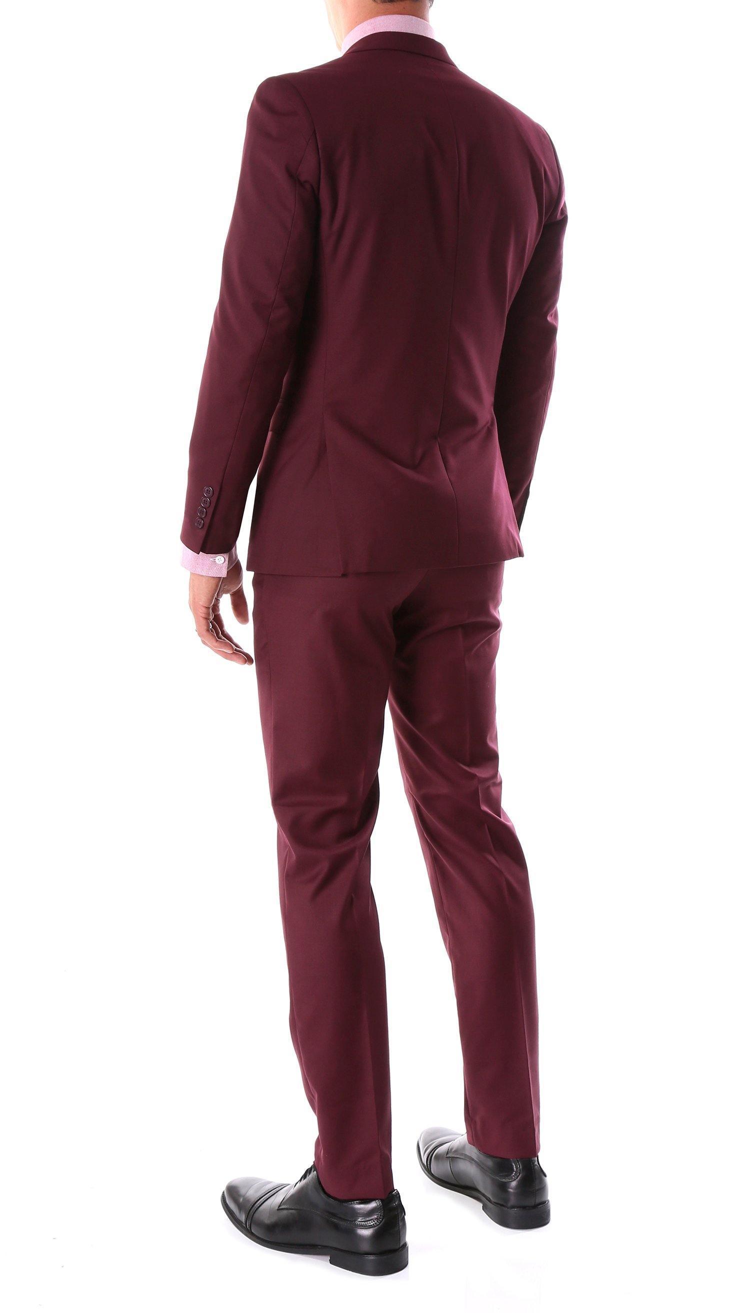 Oslo Collection Slim Fit 2-Piece Suit in Burgundy - Premium Men's Business Formal Wear for Office, Wedding & Special Occasions