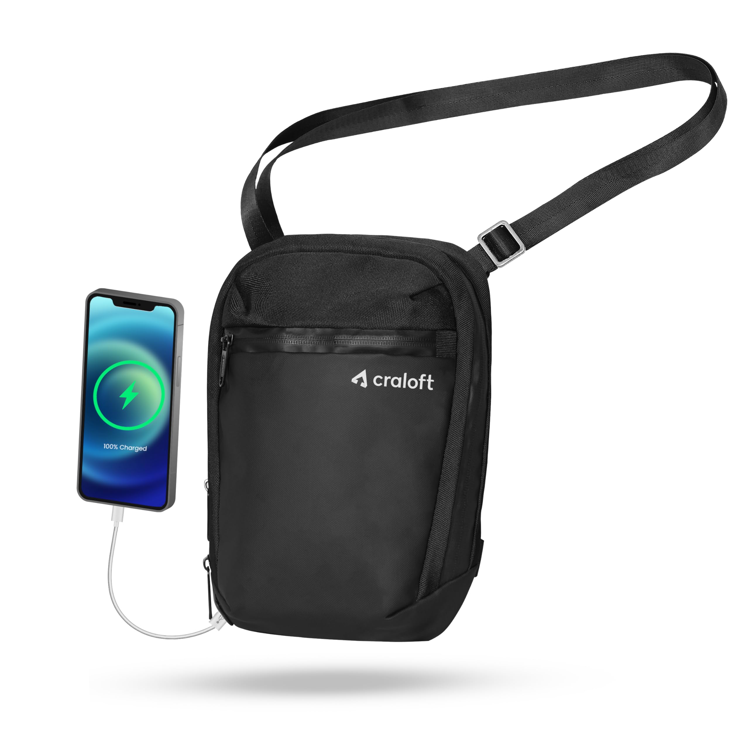 CRALOFT Sling Bag for Men & Women - Lightweight Crossbody Travel Bag with USB Charging Port, Passport Holder & Anti-Theft Design - Perfect for Daily Commute, Office & Travel (S7, Black, Premium Polyester)