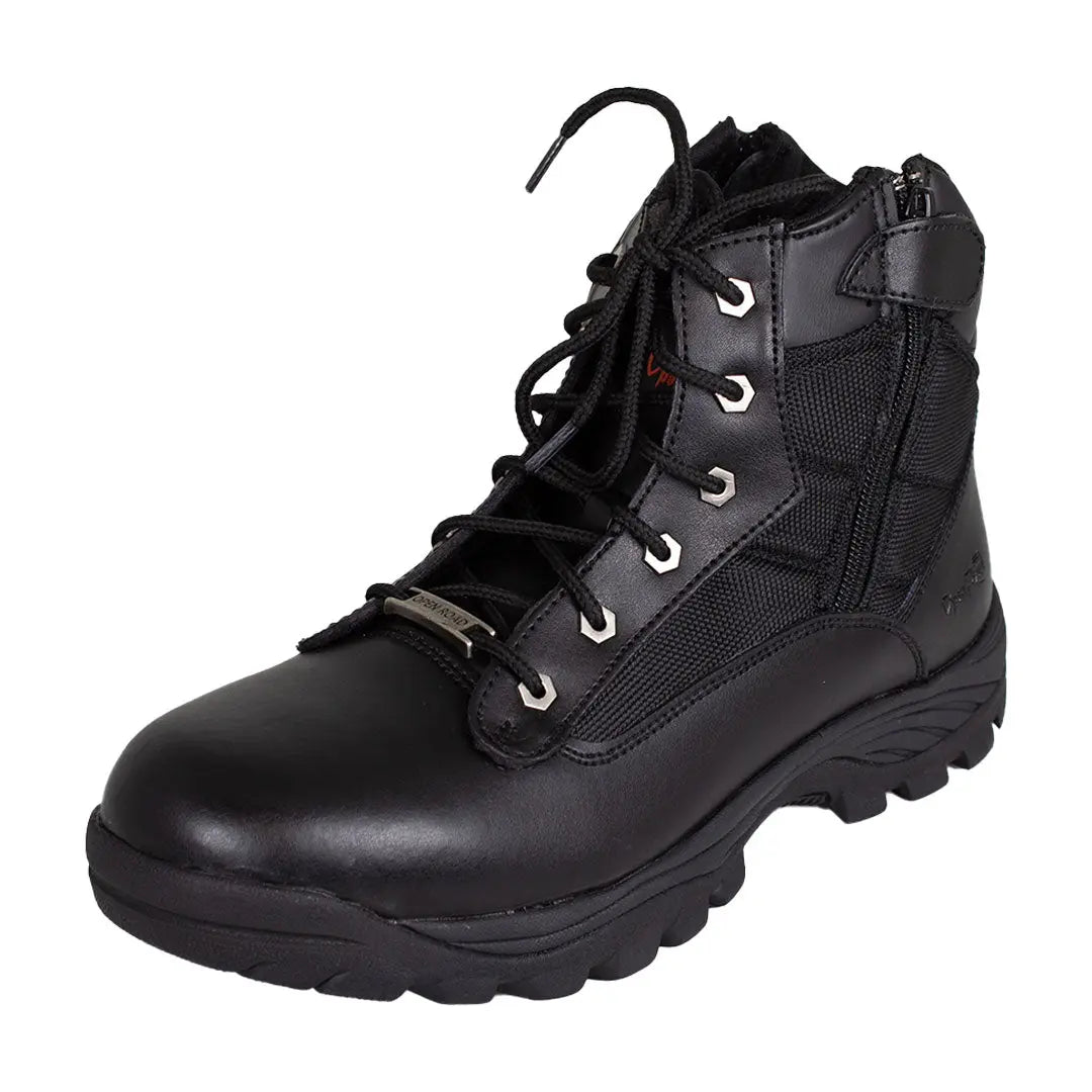 Men's Black Leather Tactical Boots with Side Zippers - Military Style Combat Boots for Outdoor Hiking & Work - Durable Lace-Up Ankle Boots for Motorcycle Riding & Urban Fashion