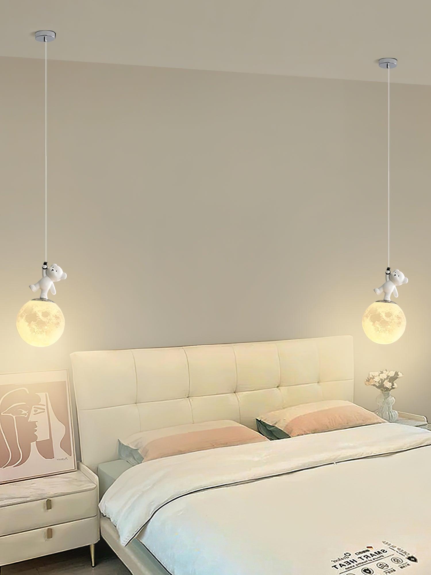 Animal and Moon Pendant Light - Modern Celestial Nursery Decor, Bedroom Ceiling Fixture for Kids Room, Boho Home Lighting