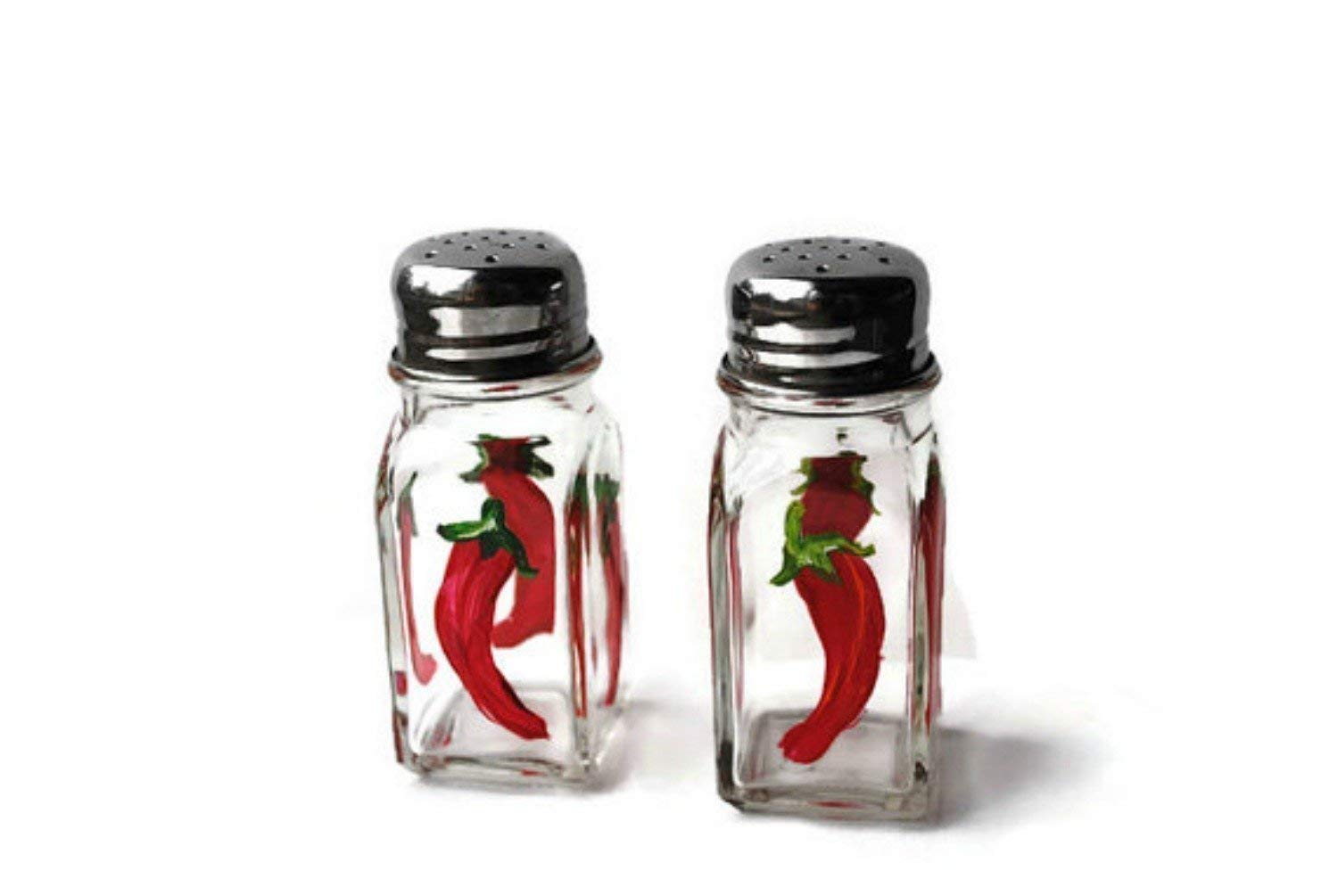 Premium Hot Chili Peppers Salt and Pepper Grinder Set - Glass Spice Shakers with Adjustable Coarseness - Perfect for Kitchen, Dining Table & BBQ Seasoning