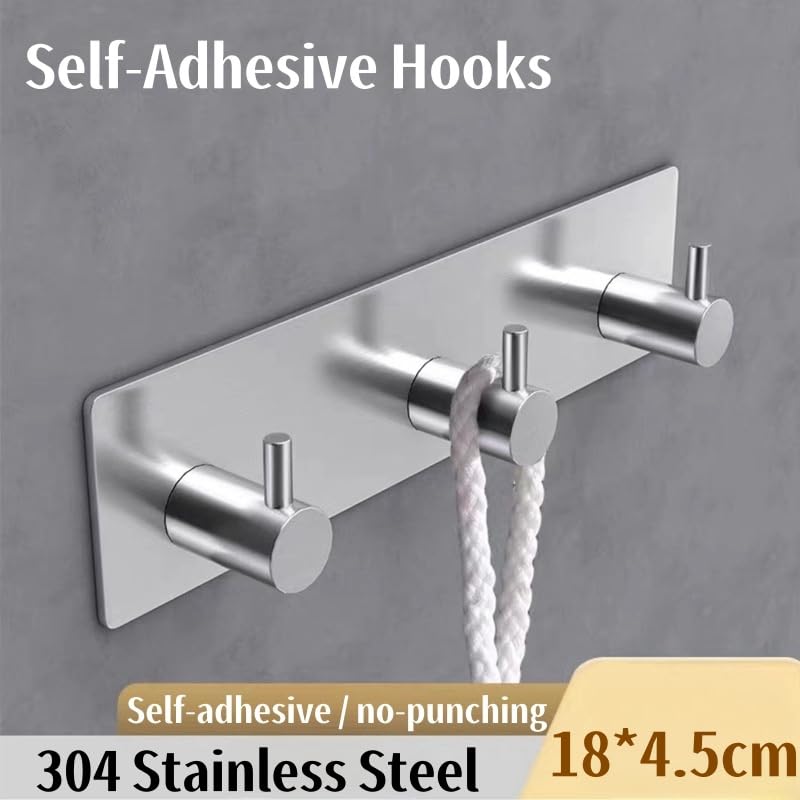Stainless Steel Self-Adhesive Hooks - Rustproof Wall Hooks for Bathroom, Kitchen & Bedroom - Perfect for Towels, Robes, Clothes & Home Organization