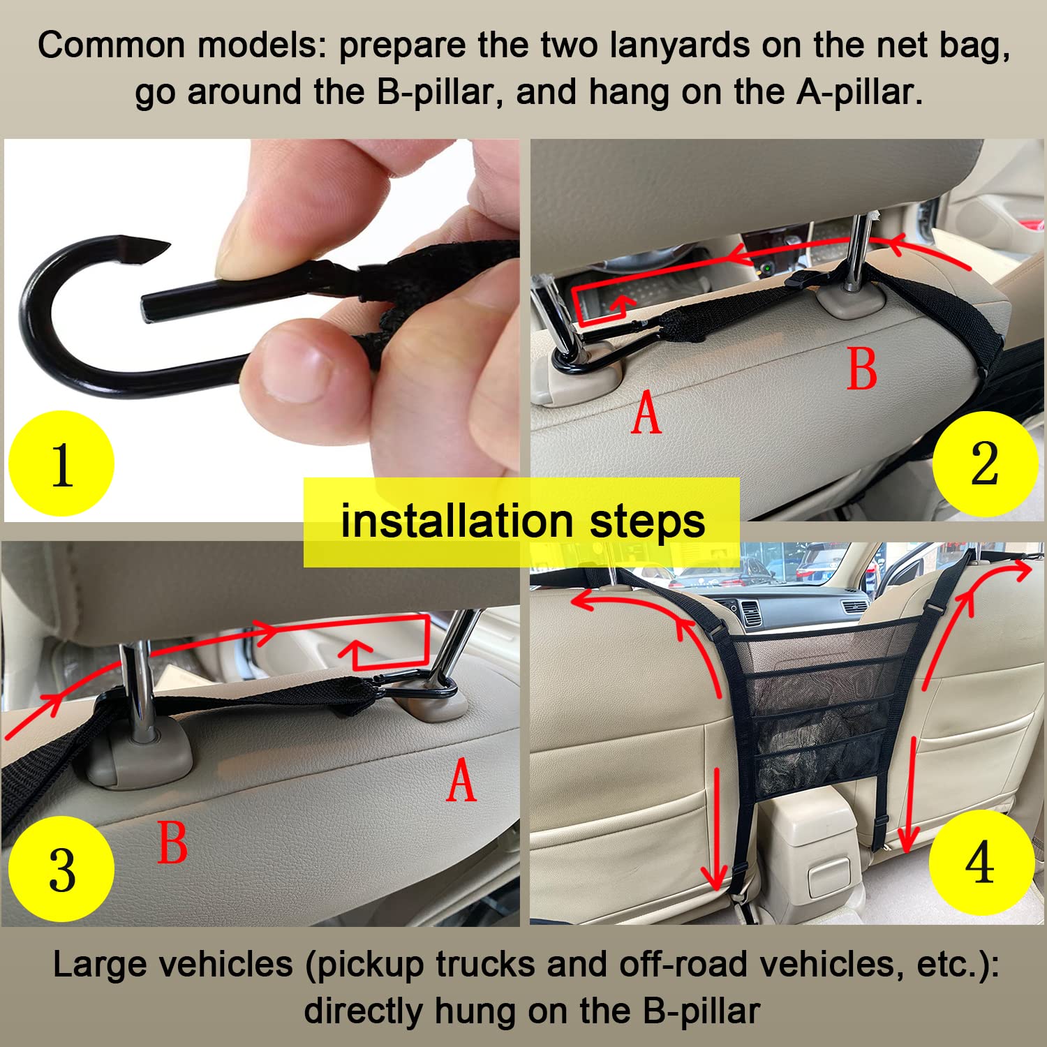 4 Layer Car Mesh Organizer - Backseat Storage Organizer for Pets & Kids, Car Trunk Organizer Net Bag - Perfect for Road Trips, Travel & Daily Commute