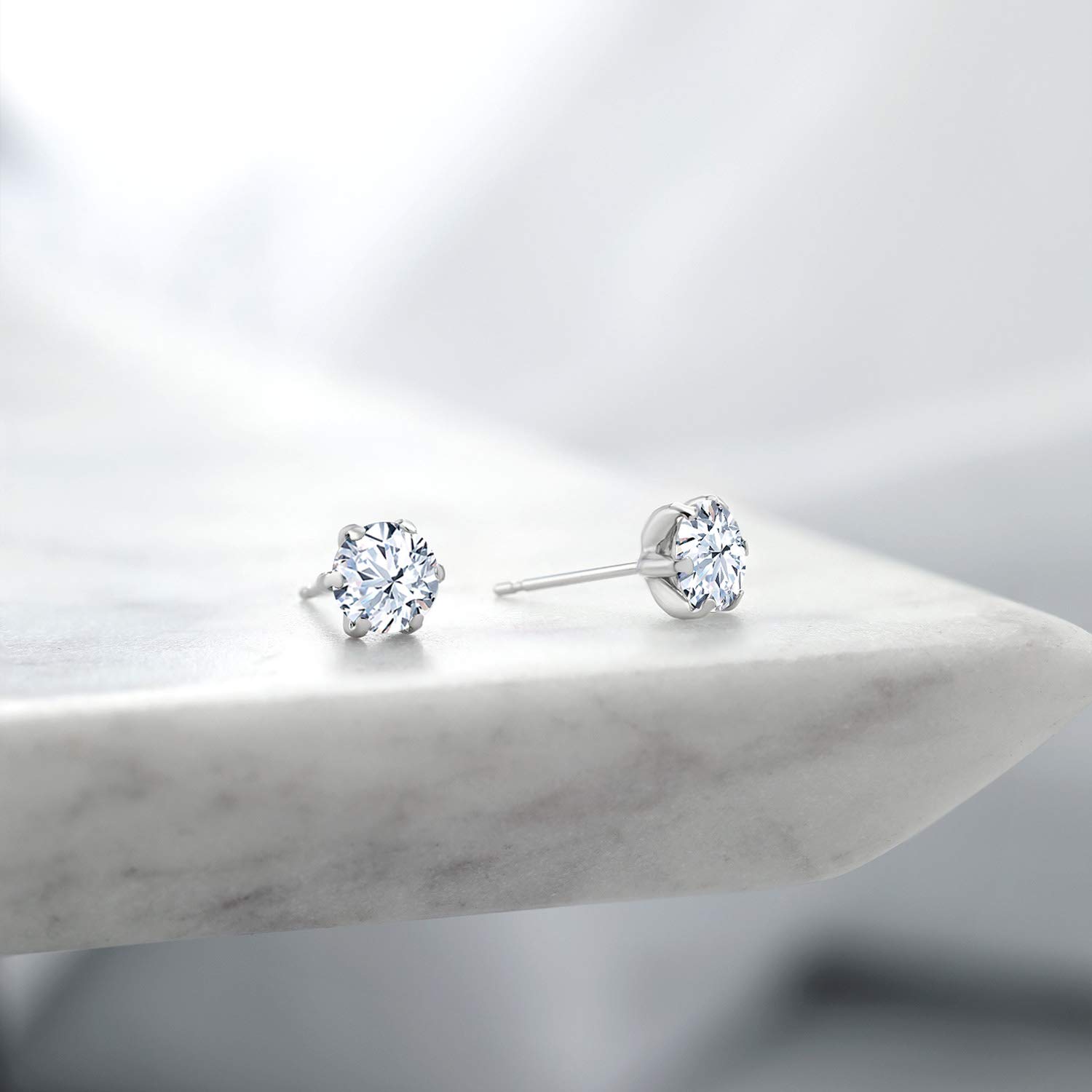 Gem Stone King 6MM Round Gemstone Birthstone Stud Earrings for Women & Men | Pure PT900 Platinum 900 Six Prong Setting | Elegant Everyday Jewelry for Birthdays, Anniversaries & Gifts
