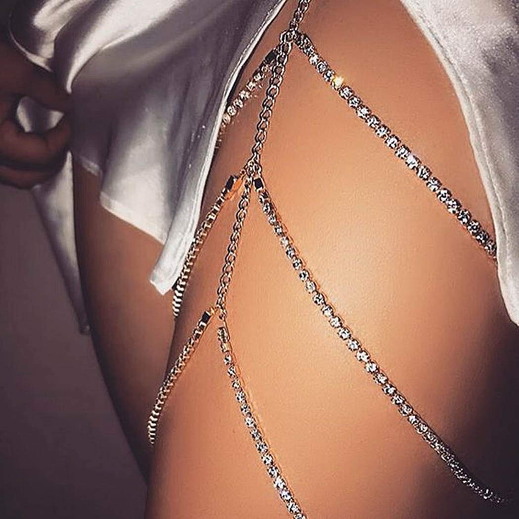Crystal Layered Thigh Leg Chain Jewelry for Women - Silver Summer Beach Body Chain, Sexy Leg Accessory for Girls | Perfect for Beach Parties, Festivals, and Night Out