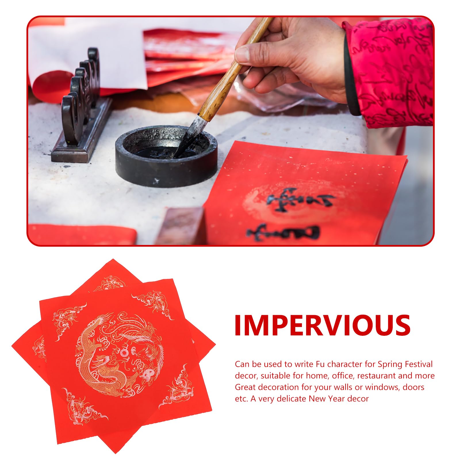 ULTNICE 40PCS Chinese Red Xuan Paper - Blank Calligraphy Fu Character Rice Paper for Spring Festival Decorations (34cm) - Perfect for DIY Chunlian/Duilian Couplets, Home Decoration & Chinese New Year Celebrations