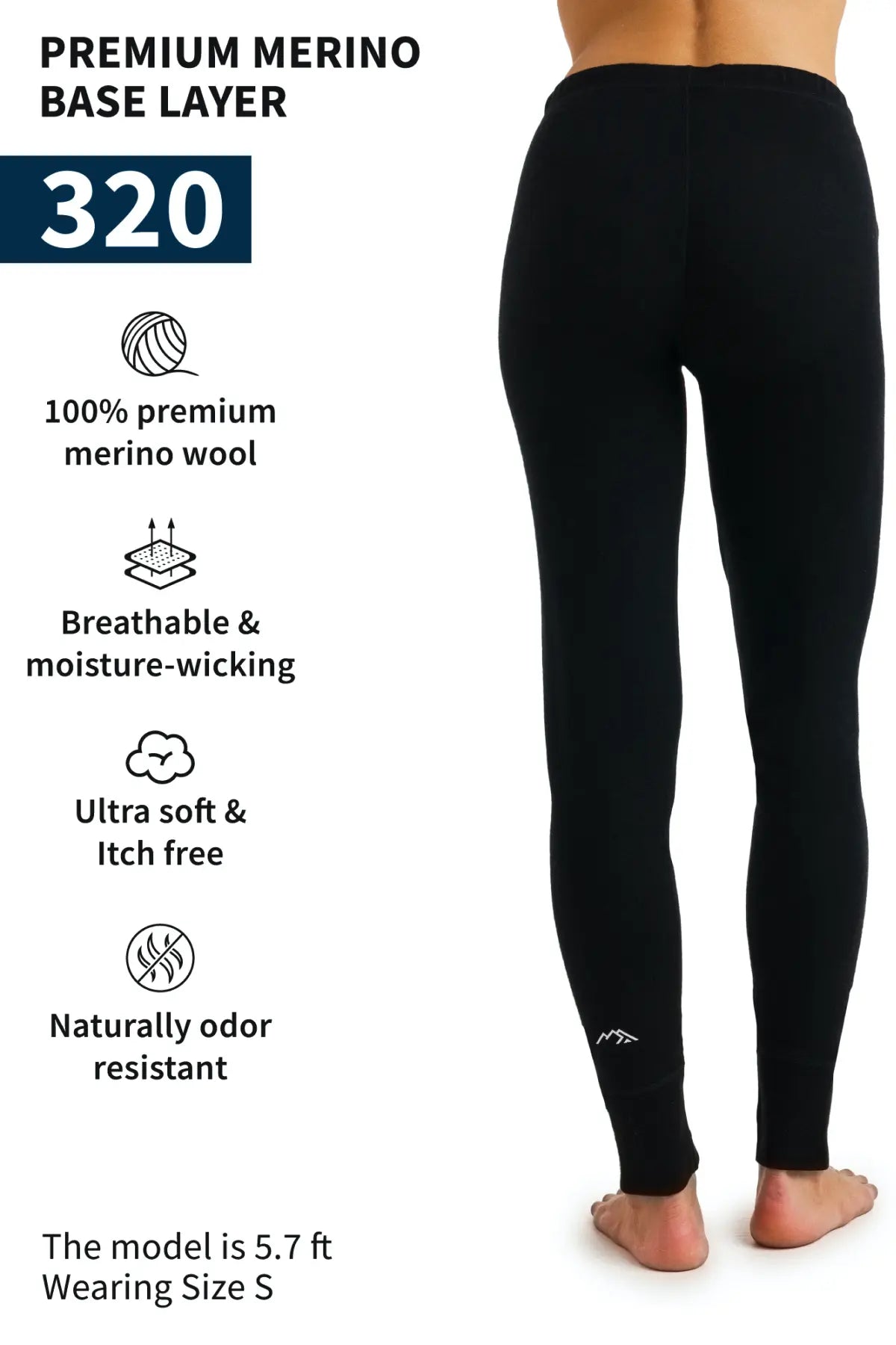 Premium Women's Merino Wool Pants 320 - Soft & Warm Winter Trousers for Outdoor Hiking, Travel & Casual Wear - Black