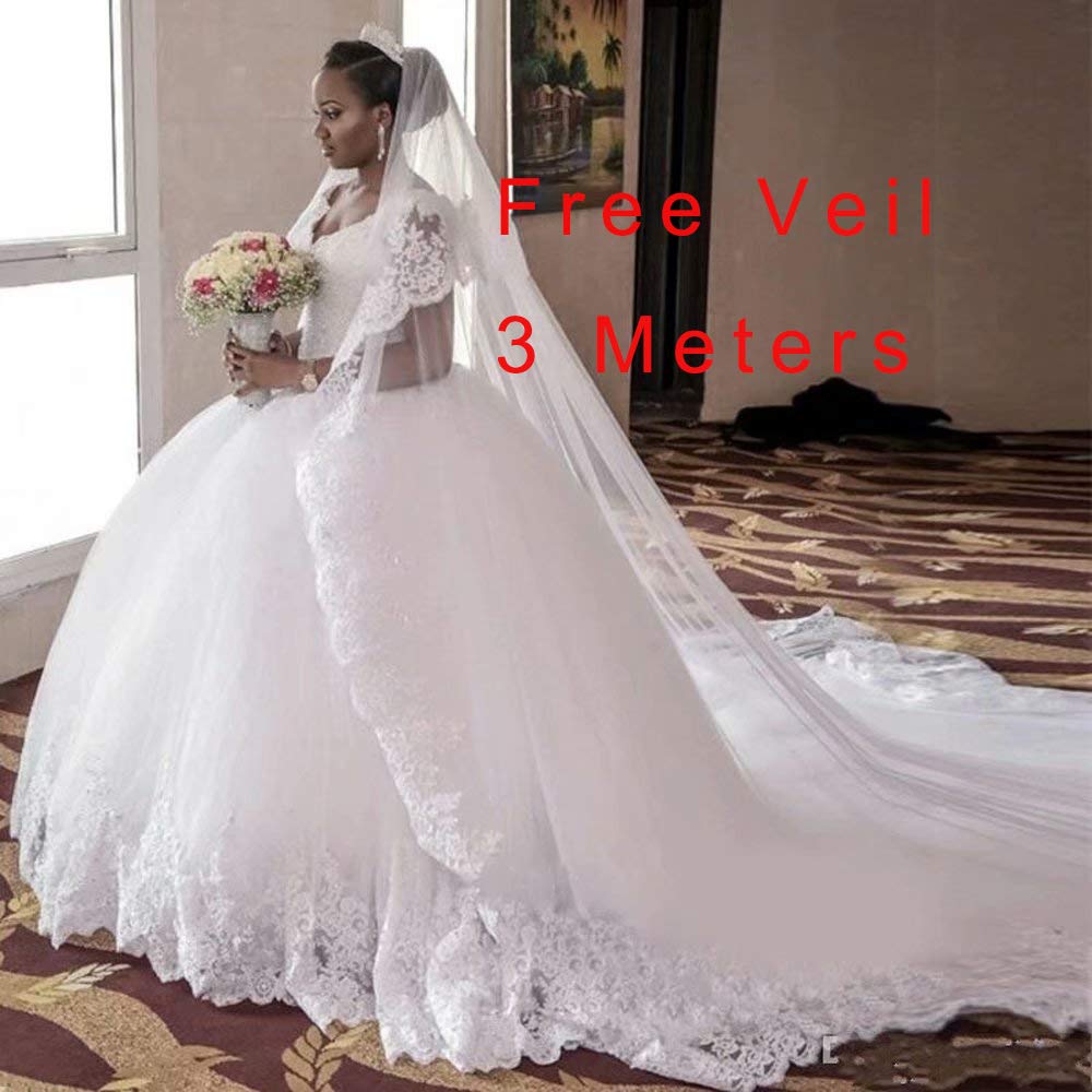 Princess Long Tulle Off Shoulder Wedding Dress - A-Line Applique Ivory Bridal Gown Size 8 | Perfect for Beach Weddings, Church Ceremonies & Romantic Photoshoots