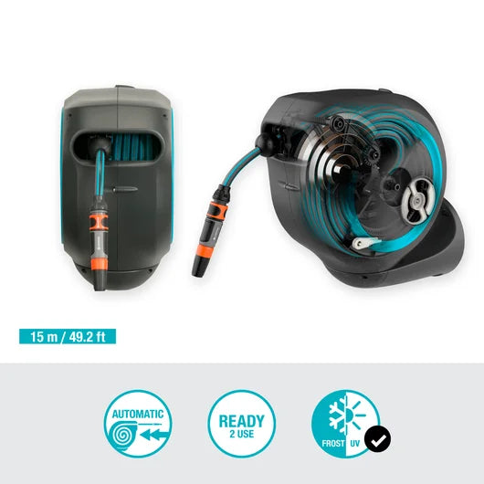 Gardena Wall Mounted Hose Box RollUp S - 15m (49ft) Retractable Garden Hose Reel for Easy Storage & Watering | Perfect for Lawns, Gardens & Outdoor Cleaning