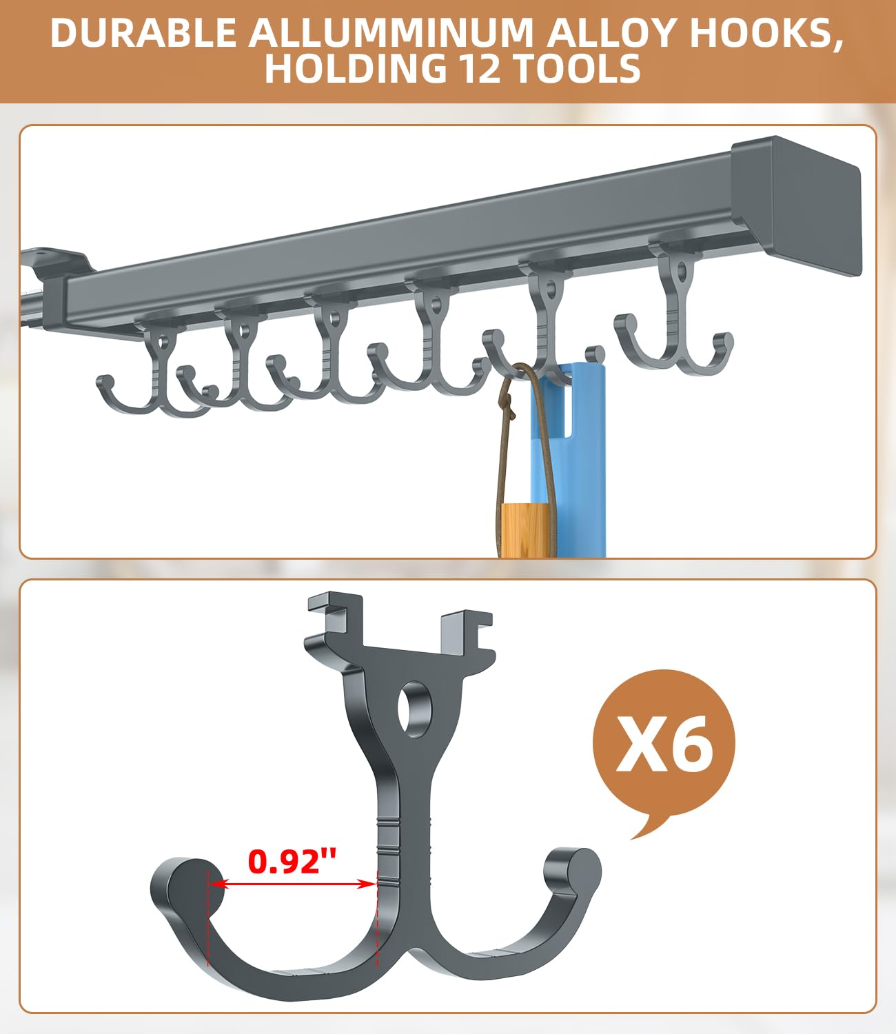 Adjustable Double Row Sliding Hook Broom & Mop Holder - Multifunctional Pull Out Storage Organizer for Garage, Closet & Laundry Room - Dark Grey (36cm) - Perfect for Space Saving Home Organization
