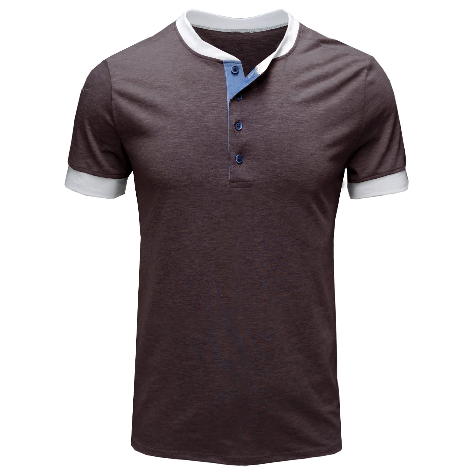 **Men's Color Block Henley T-Shirt - Short Sleeve Casual Tee for Summer & Workout - Comfortable Pullover Top for Daily Wear & Outdoor Activities**