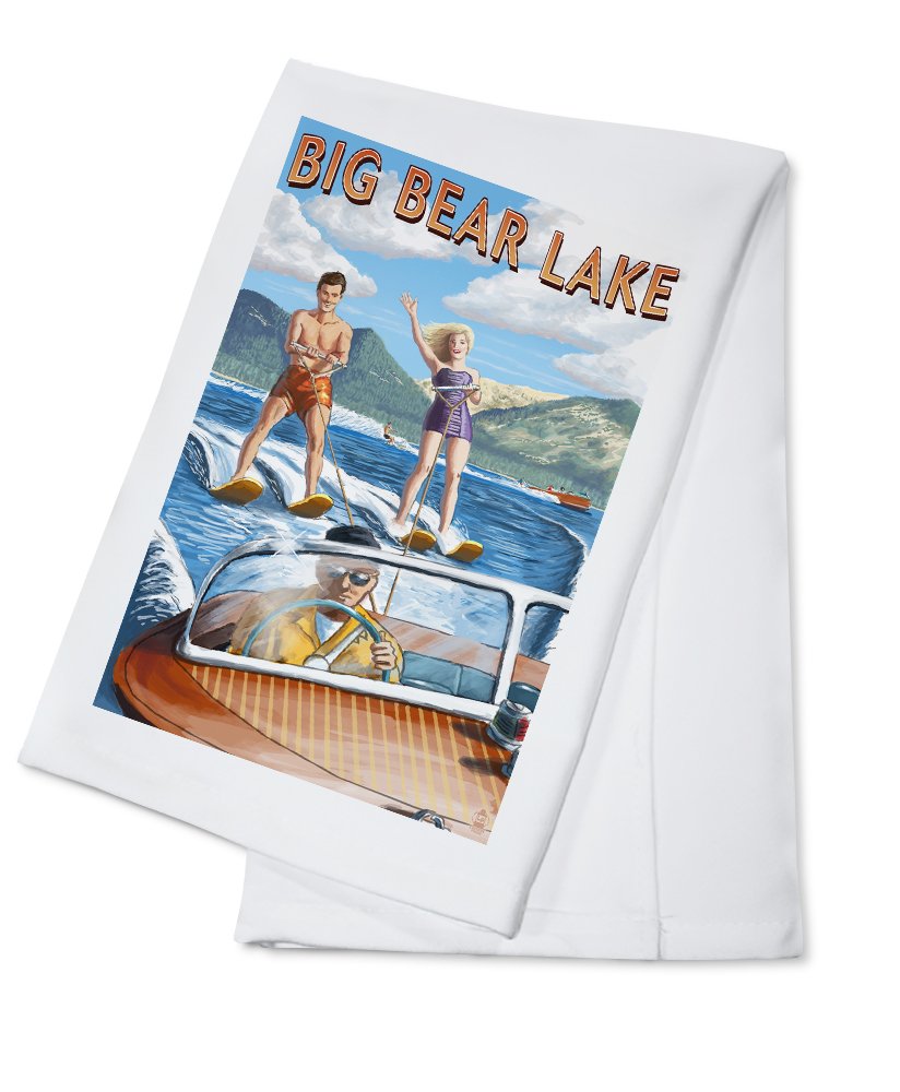 Big Bear Lake California Water Skiing Cotton Tea Towel - Decorative Kitchen Hand Towel for Home Decor, Dish Drying & Gift Giving
