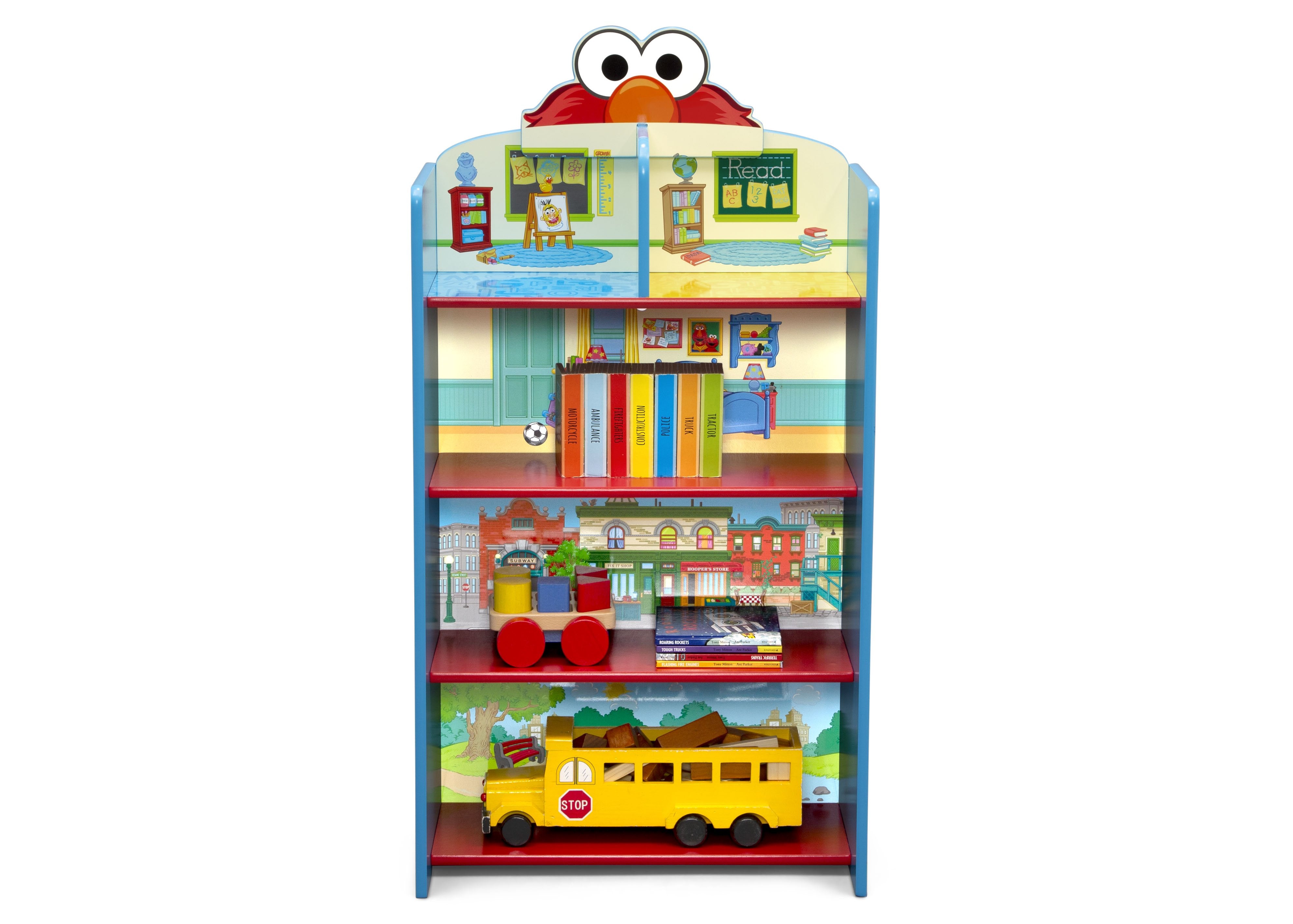 Sesame Street Wooden Playhouse 4-Shelf Bookcase for Kids - Educational Toy Storage & Bookshelf for Nursery, Playroom & Classroom Organization