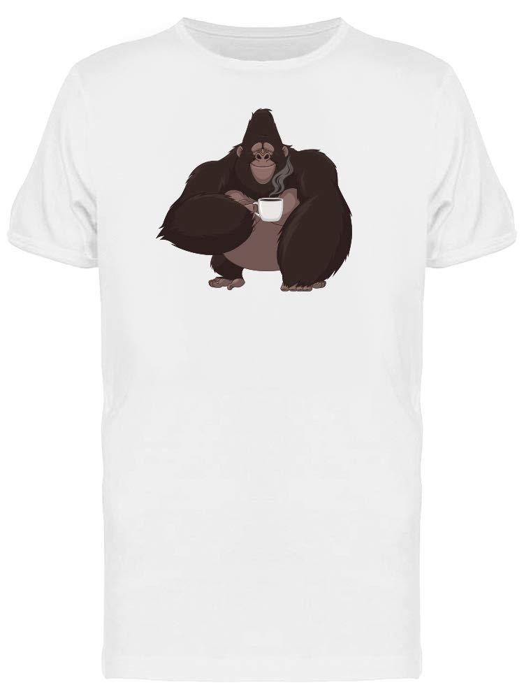 Gorilla Drinking Coffee T-Shirt for Men - Funny Animal Graphic Tee - Casual Cotton Shirt for Coffee Lovers, Gifts & Everyday Wear