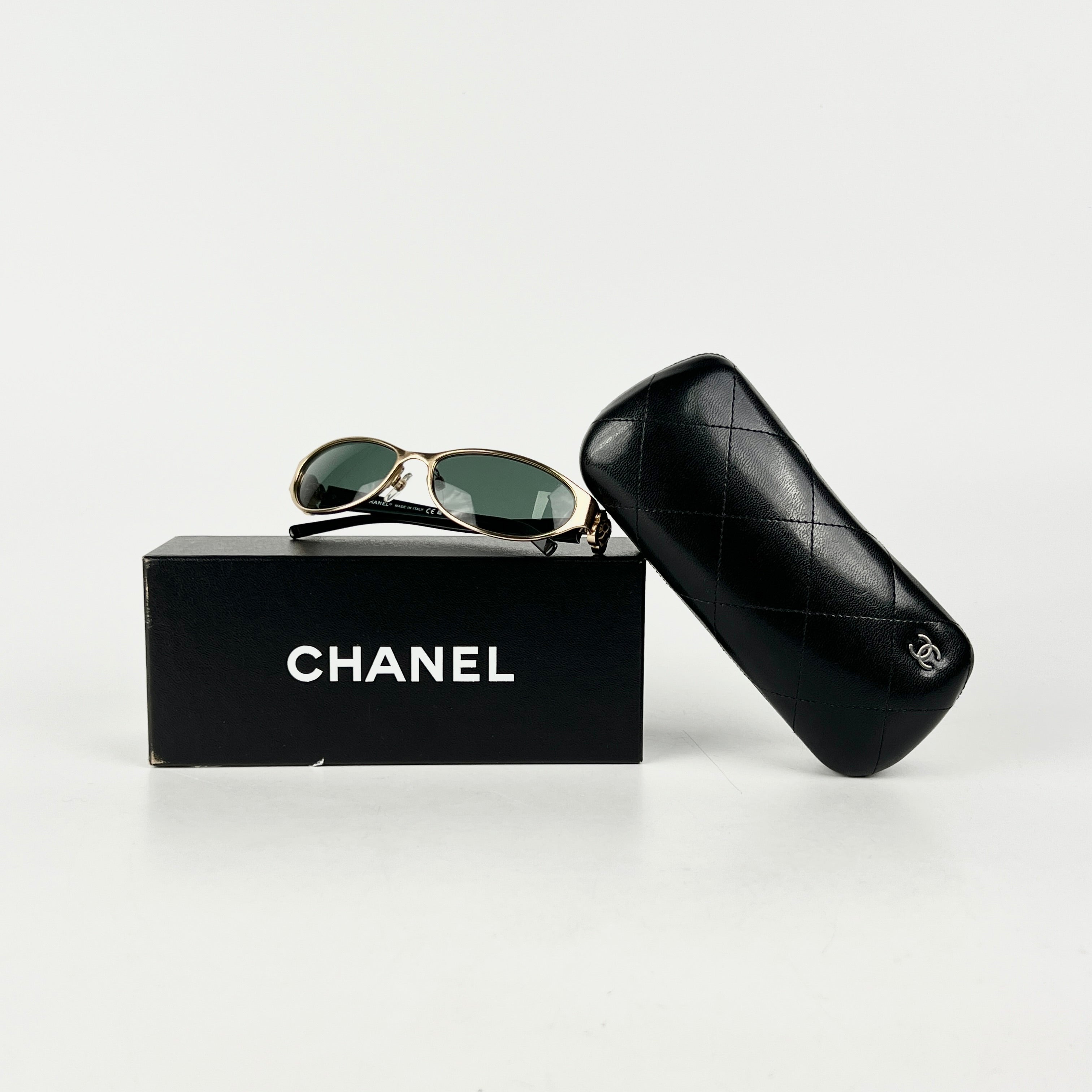 Chanel Gold and Black Sunglasses for Women - Luxury Designer Shades for Fashion, Beach & Outdoor Activities