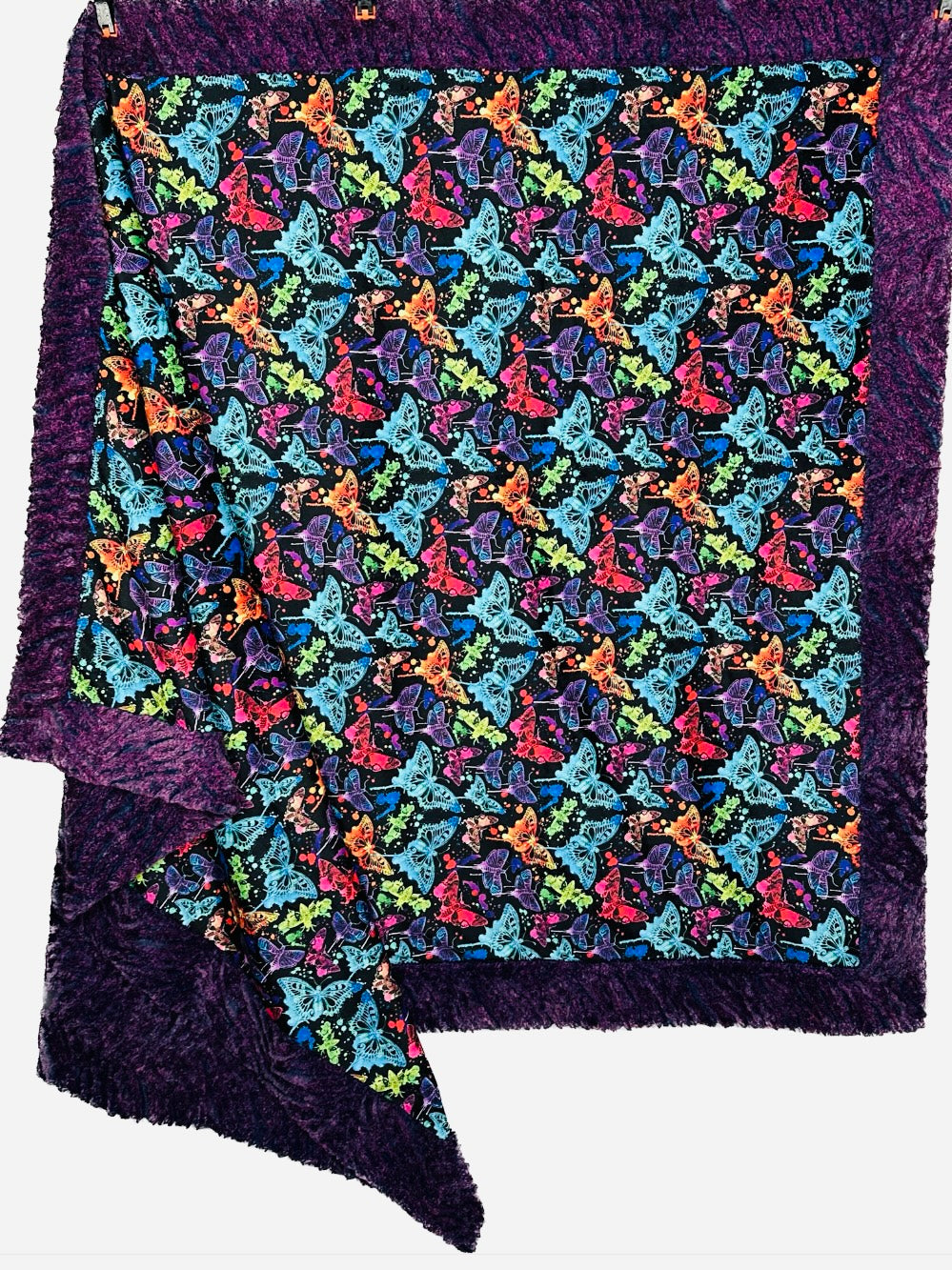 Premium Neon Butterflies on Heather Zebra Dewberry Large Blanket 53x78 - Soft & Durable Spoonflower Fabric for Bedroom Decor, Picnic Blanket, Outdoor Camping