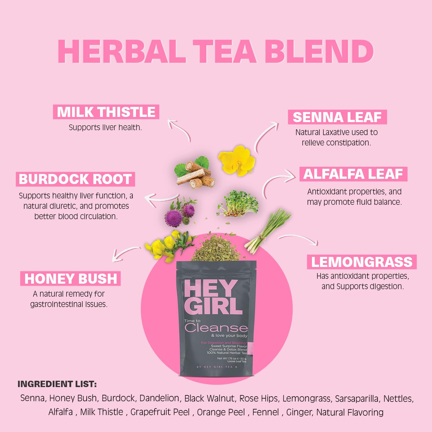 Organic Detox Tea for Colon Cleanse - Herbal Loose Leaf Tea with Natural Ingredients - Healthy & Soothing Digestive Drink by Hey Girl Tea - Perfect for Morning Routine, Weight Loss & Wellness