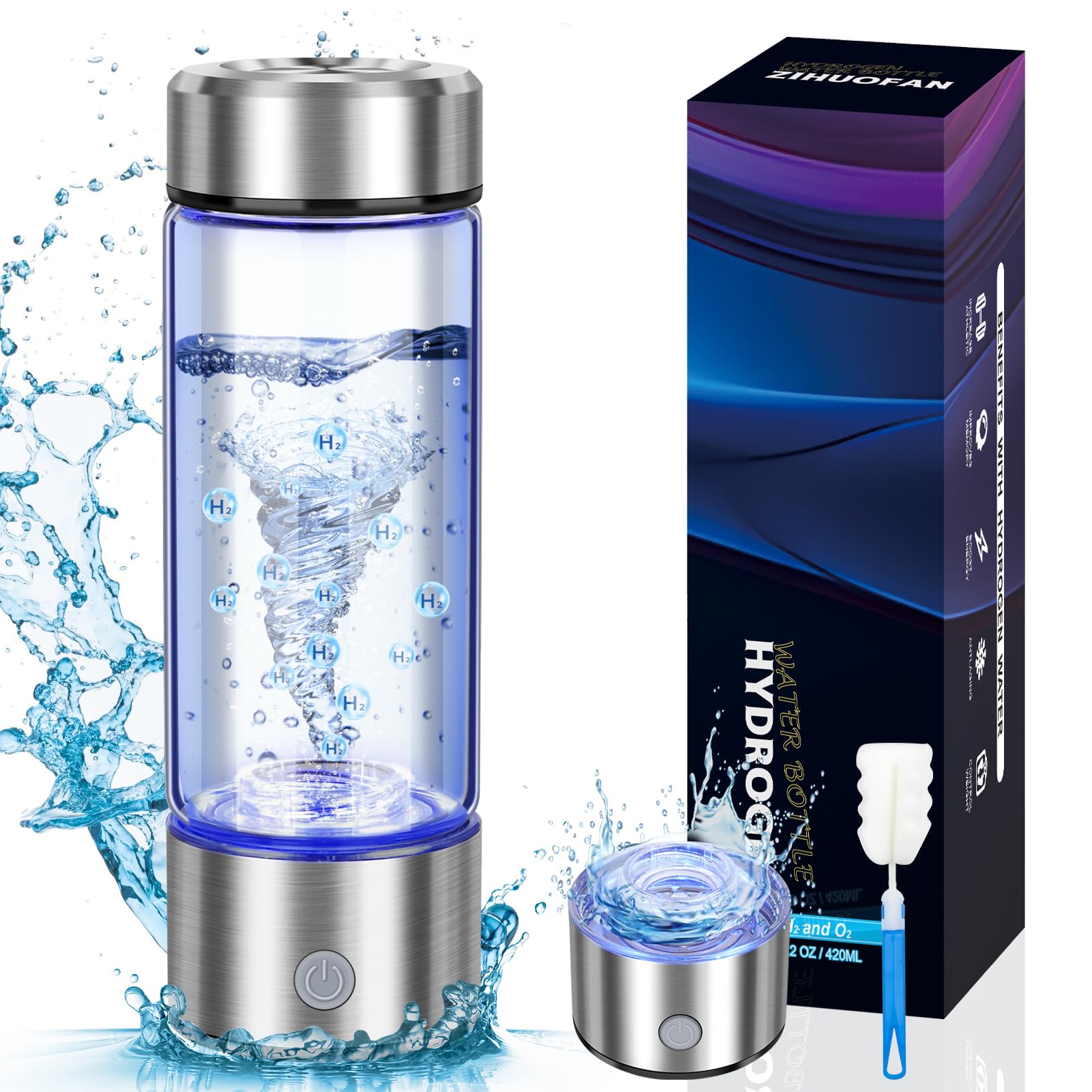 Portable Hydrogen Water Bottle Generator - 420ml Quick Electrolysis Hydrogen Water Machine for Home, Office & Travel - Improve Water Quality in 3 Minutes | Perfect for Hydration, Detox & Wellness On-The-Go