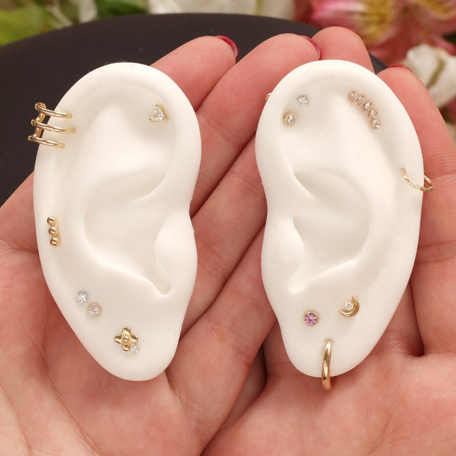 14K Yellow Gold Diamond Crescent Moon Flat Back Stud Earrings for Women - Perfect for Everyday Wear, Parties & Gifts