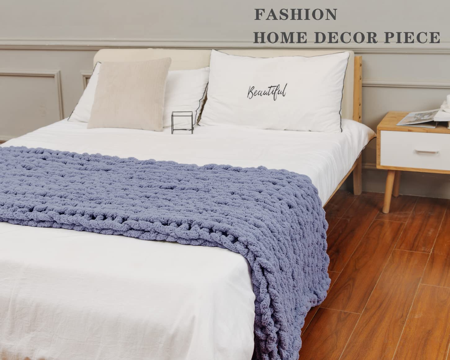 Alzoear Chunky Knit Throw Blanket - Soft Chenille Handmade Blanket for Sofa & Bed - Cozy Warm Home Decor (60x80 Inches, Storm Grey) - Perfect for Winter Nights, Living Room Lounging & Gift Giving