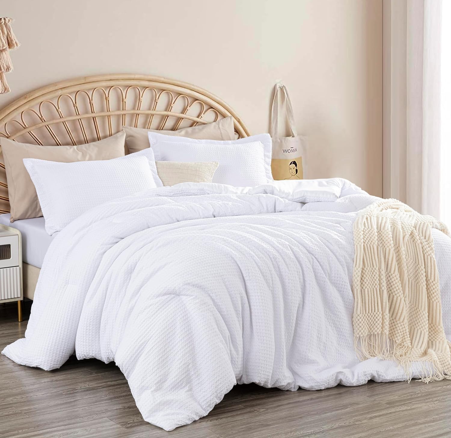 Chezmoi Collection Wilmer 3-Piece Waffle Weave Comforter Set - Ultra Soft & Breathable All Season King Size Bedding in White | Perfect for Cozy Bedroom Decor & Guest Room Essentials