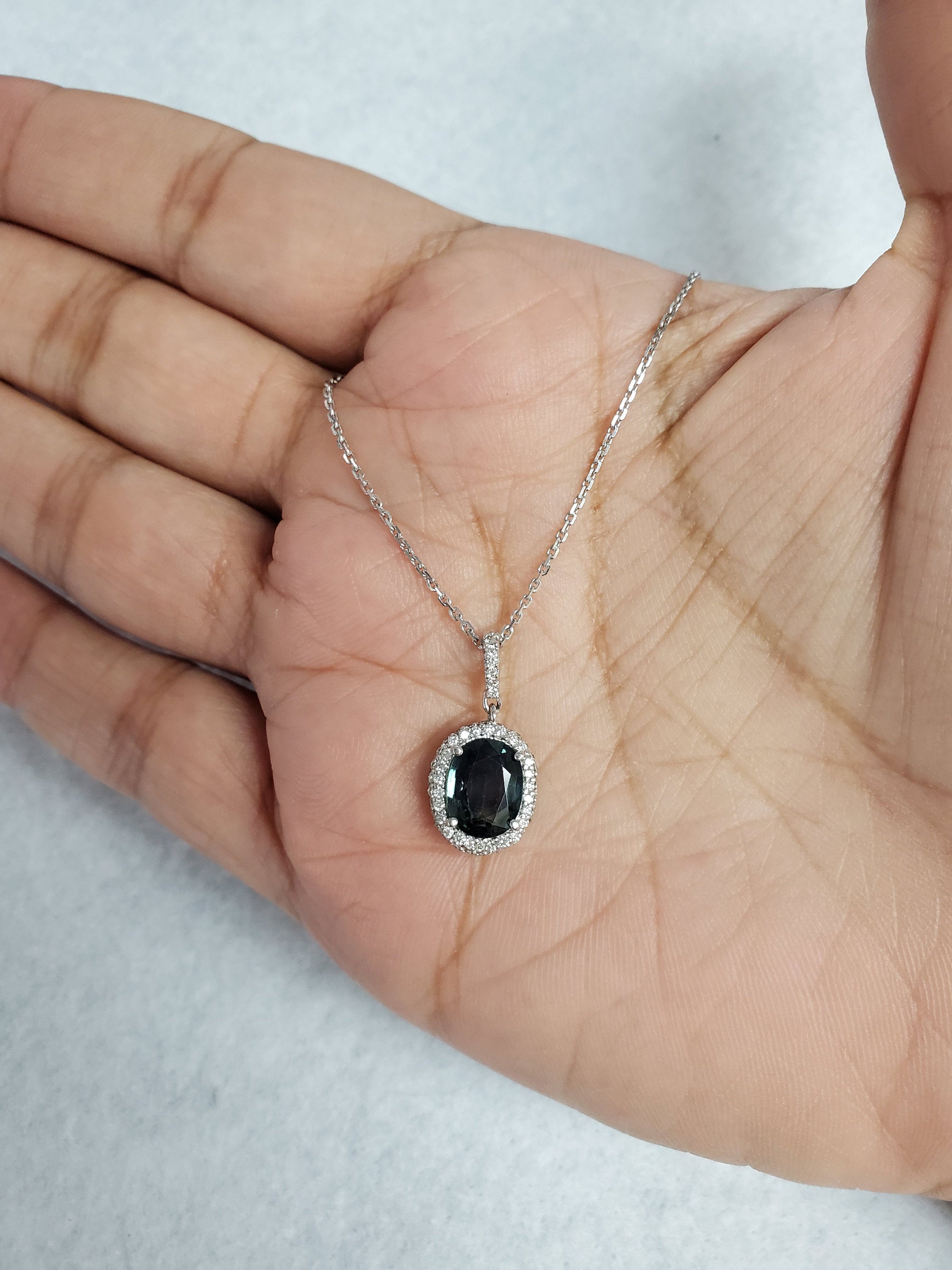 2.36cttw Oval Sapphire & Diamond Pendant in 14k White Gold – Elegant Necklace for Women, Perfect for Weddings, Anniversaries & Special Occasions