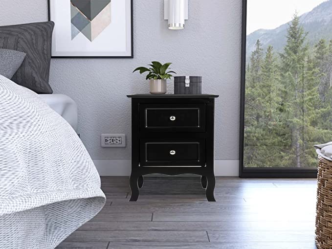 LIKOVSCI Nightstand Set of 2 - Wooden End Tables with 2 Decorative Drawers, Large Black Bedside Storage Tables for Bedroom - Perfect for Small Spaces, Guest Rooms & Apartment Living