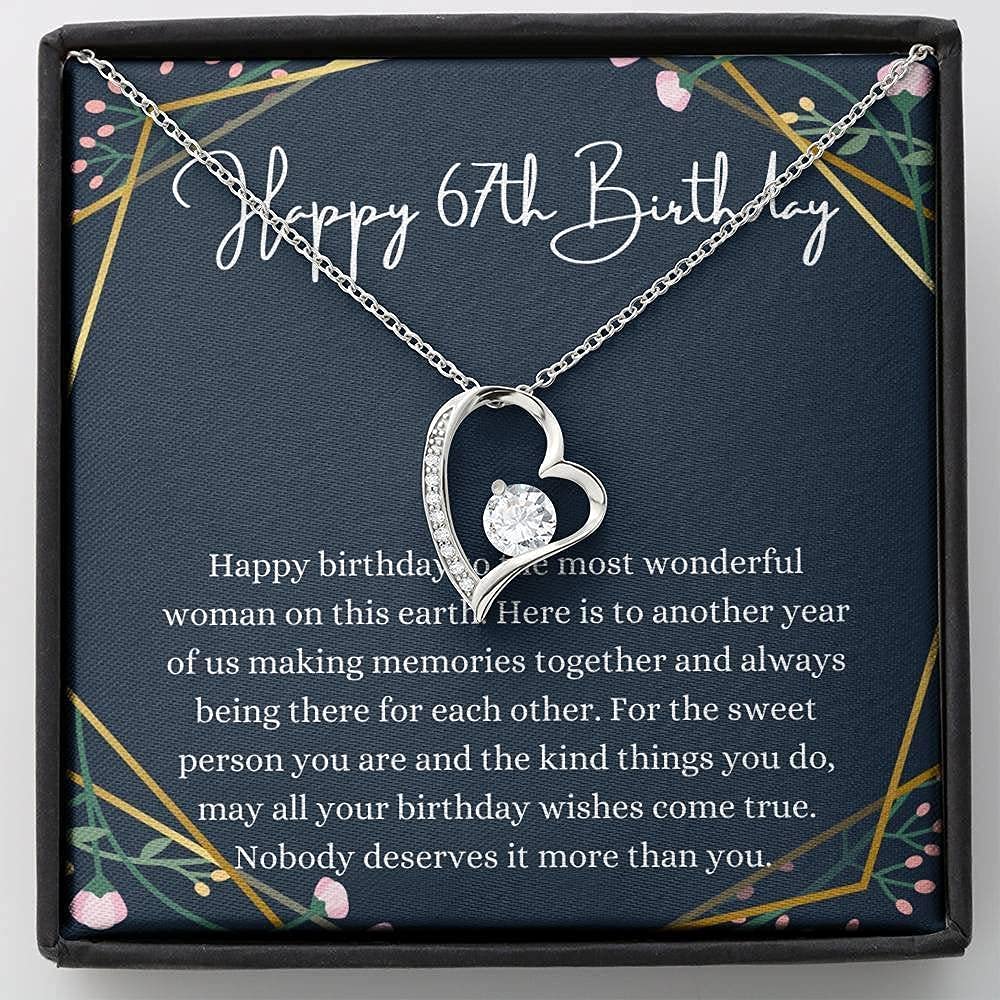 67th Birthday Necklace for Women - Heart Pendant with Personalized Message Card - Thoughtful 67 Year Old Birthday Gift for Mom, Grandma, Wife - Perfect for Anniversary, Retirement & Special Celebrations