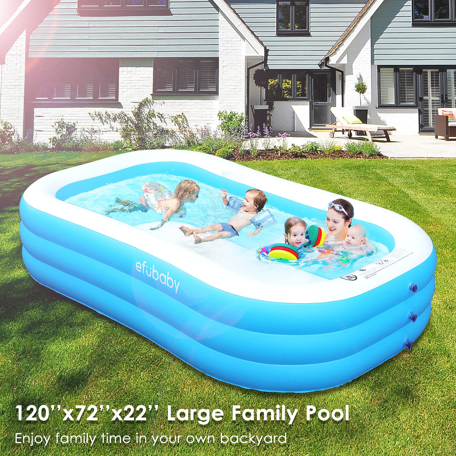 Inflatable Swimming Pool for Adults & Kids - efubaby 120\