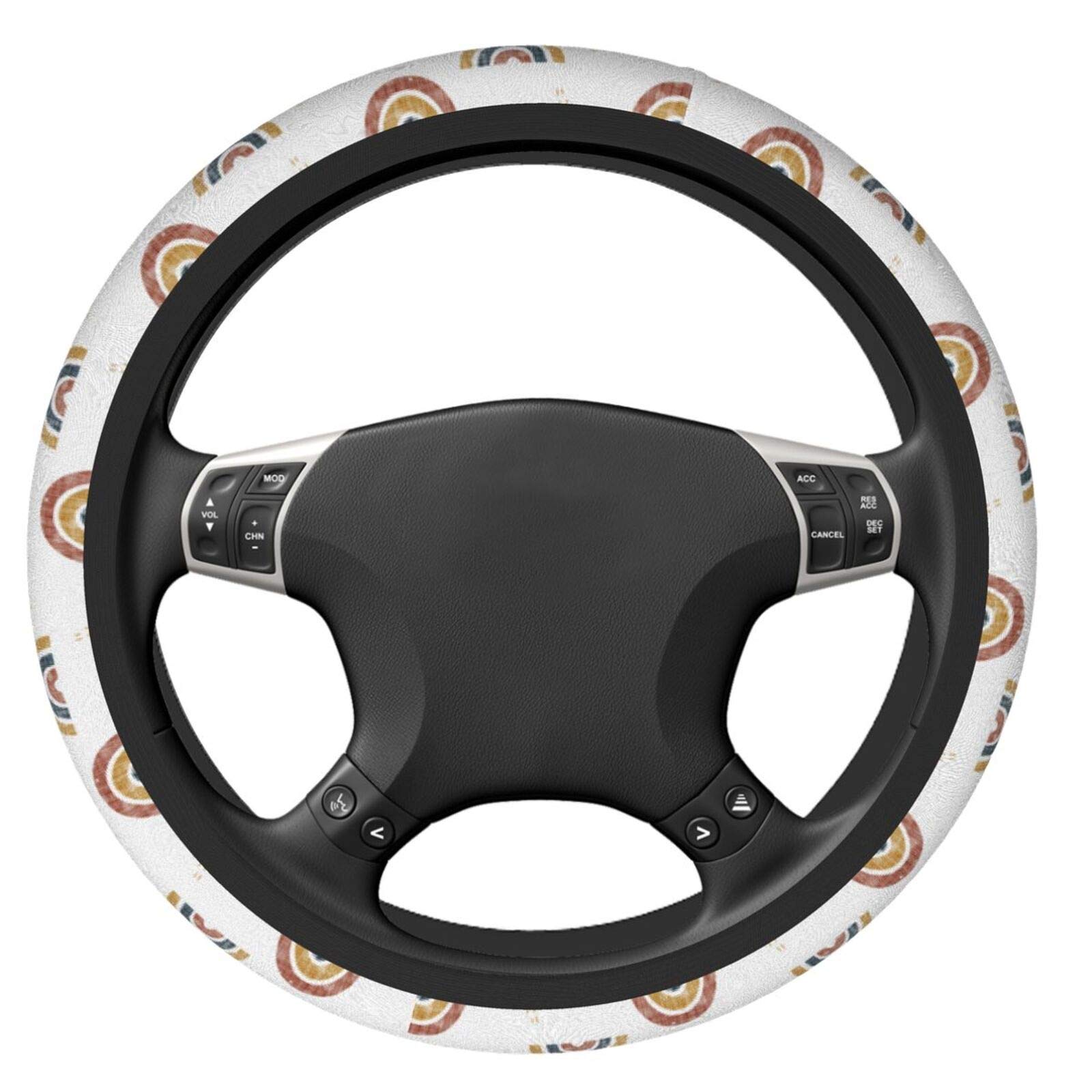 Rustic Bohemian Retro Rainbow Steering Wheel Cover for Cars - Universal 15 Inch Design for Women, Men & Girls - Enhance Comfort & Style for Daily Commutes & Road Trips