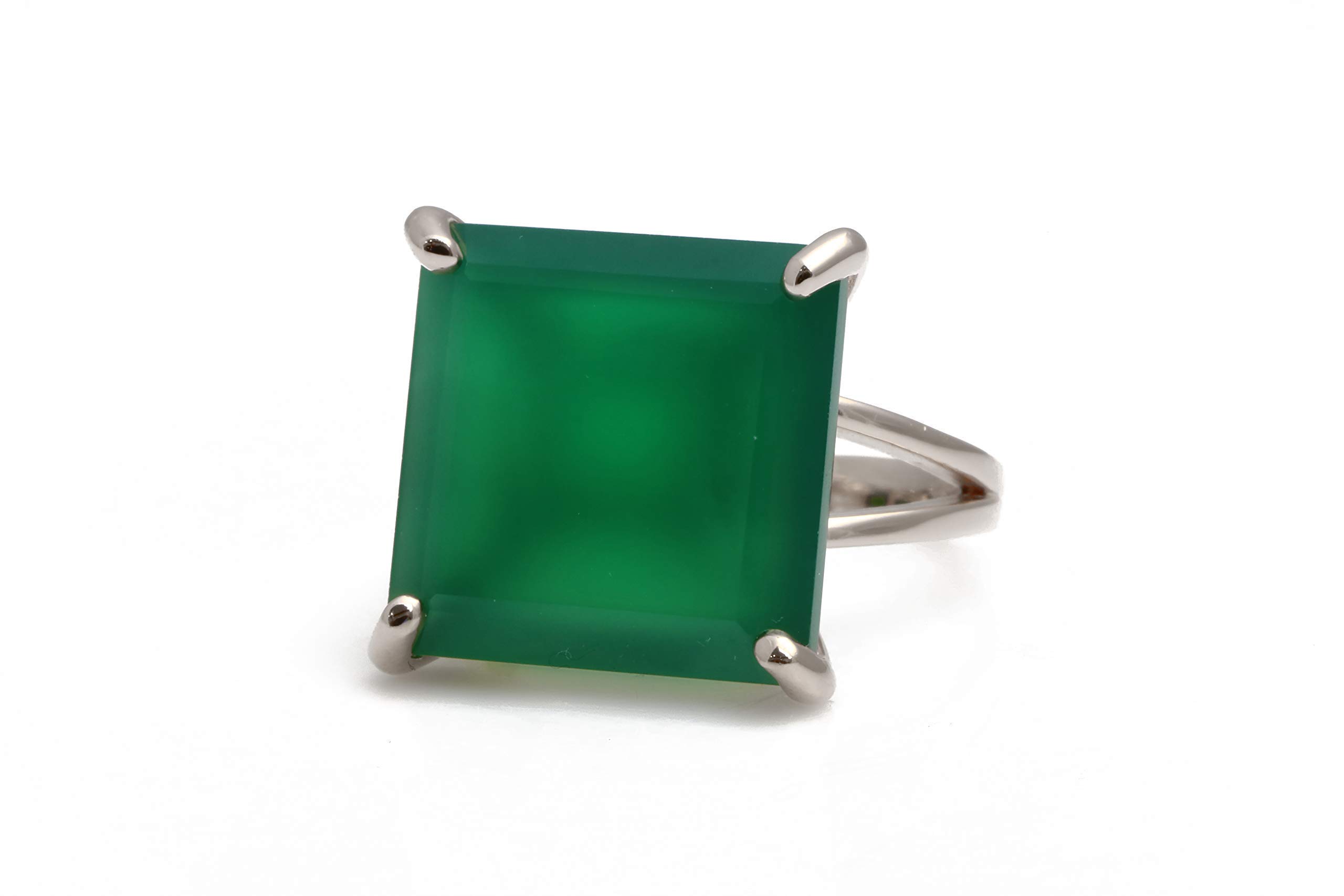 Elegant Green Onyx Rhodium Plated Silver Statement Ring | Handmade Gemstone Jewelry for Women | Perfect for Weddings, Parties & Unique Engagement | Fashion Accessory Gift in All Sizes with Gift Box