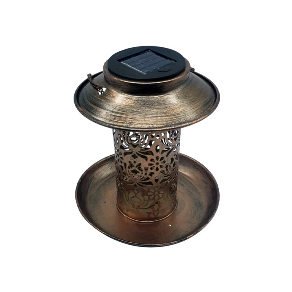 Solar Bird Feeder with LED Light - Waterproof Hanging Copper Bird House for Wild Birds - Outdoor Garden, Yard & Lawn Decoration - Perfect for Attracting Cardinals, Finches & Hummingbirds to Your Backyard