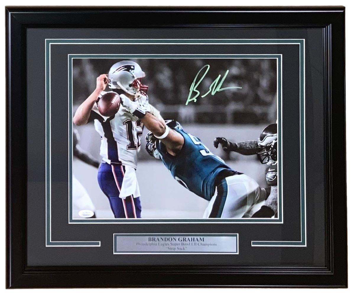 Brandon Graham Autographed Framed 11x14 Philadelphia Eagles Super Bowl 52 Strip Sack Photo with JSA Certificate - Perfect for Eagles Fans, Sports Memorabilia Collectors, and Man Cave Decor