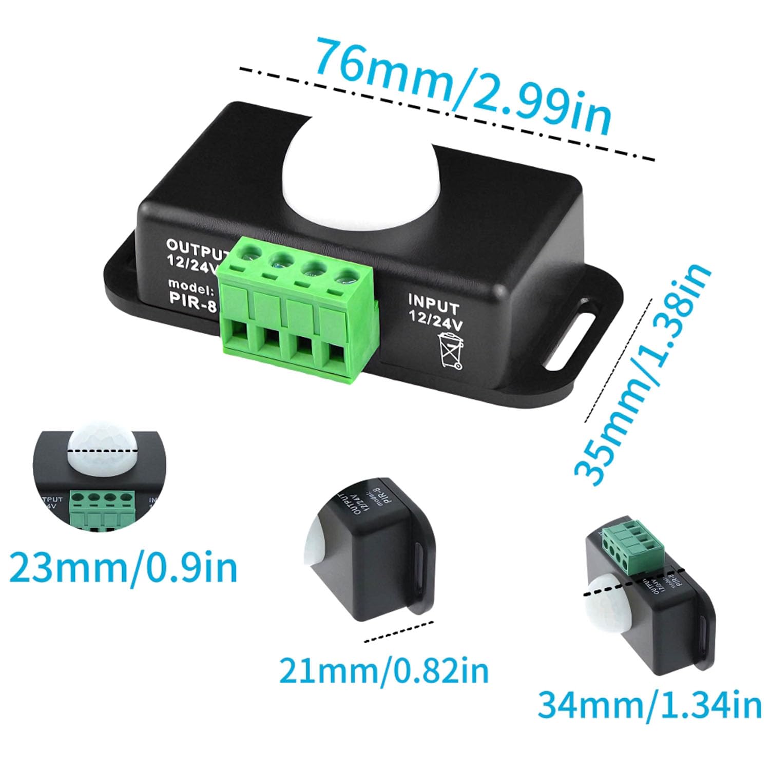 2-Pack DC 12V/24V Dimmable PIR Motion Sensor Switch for LED Strip Lights - Human Body Detection with Embedded Probes | Perfect for Home Automation, Closet Lighting & DIY Projects