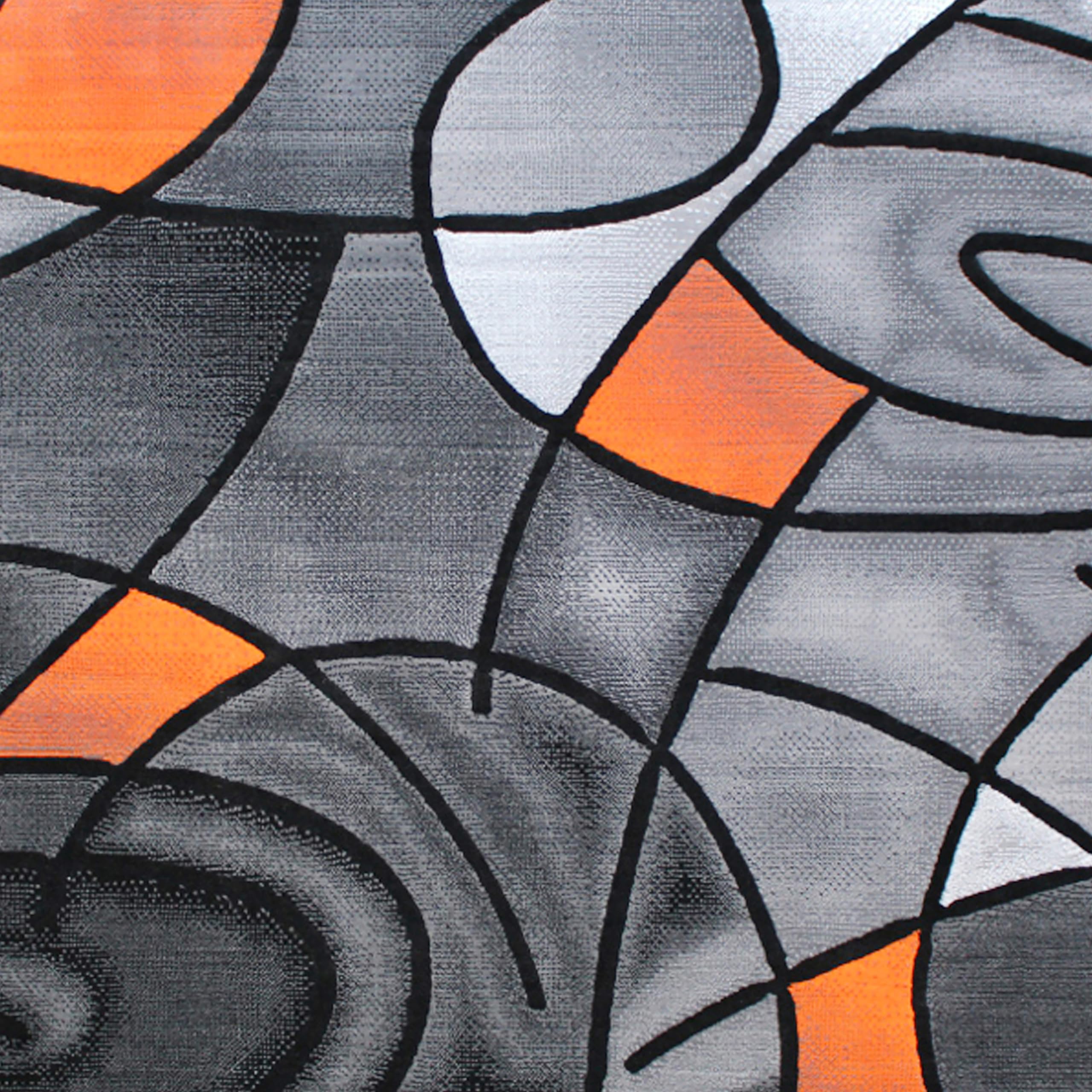 EMMA + OLIVER Urbane Plush Olefin Accent Rug - 5x7 Abstract Geometric Pattern with Gradient Gray & Vibrant Orange - Stain & Moisture Resistant Indoor Rug - Perfect for Living Room, Bedroom or Office Decor