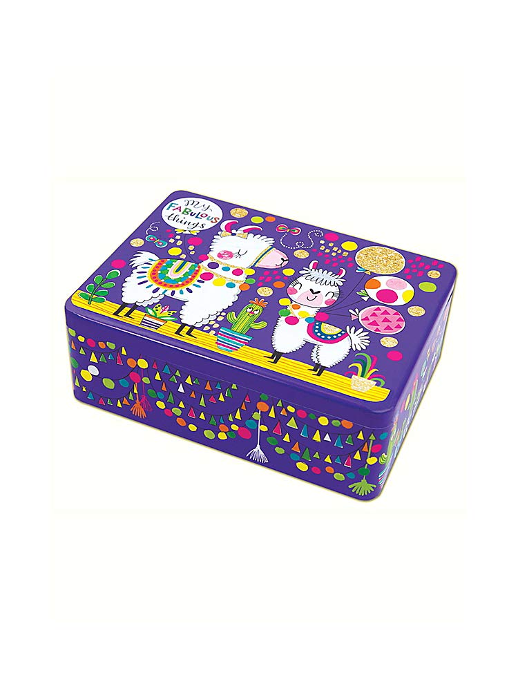Rachel Ellen - Glitter Llama/Alpaca Treasure Tin Box - Cute Storage Organizer for Kids Toys, Jewelry & Collectibles - Perfect for Birthday Gifts, Room Decor & Party Favors