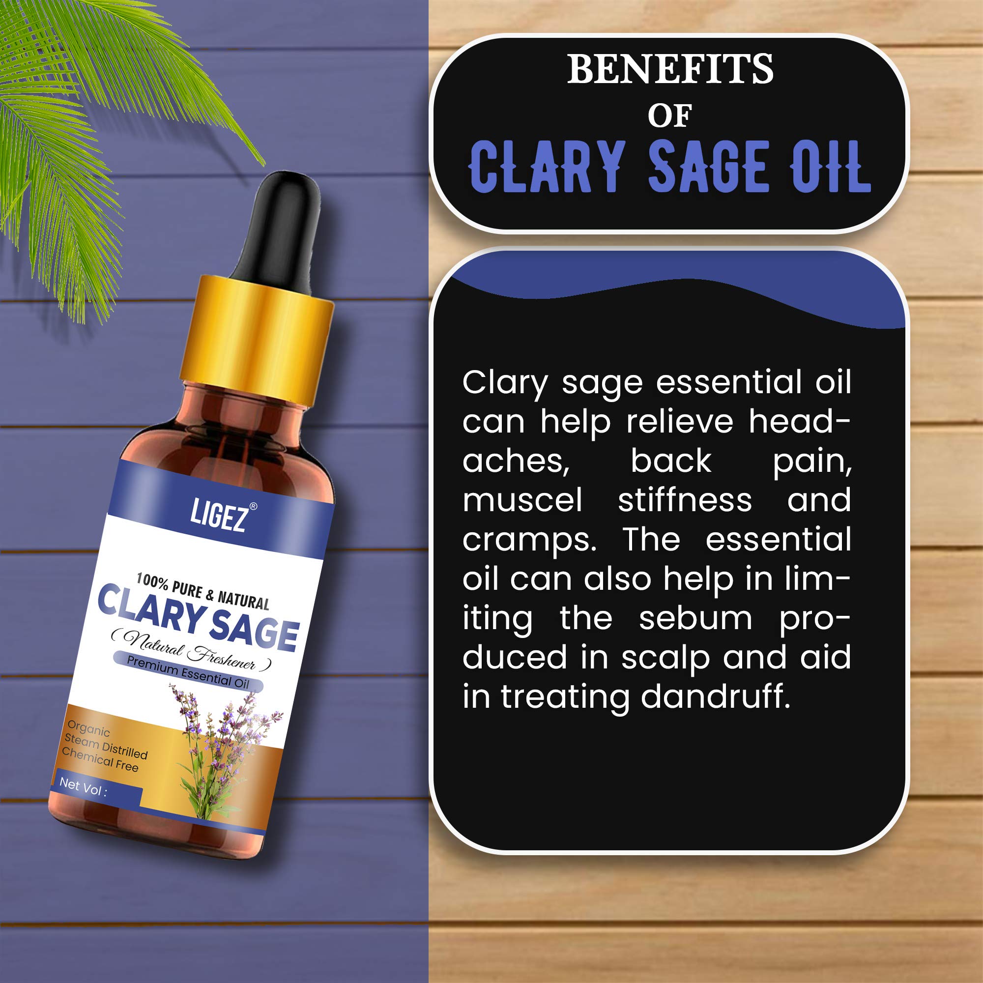 100% Pure Clary Sage Essential Oil - Undiluted Natural Aromatherapy Oil for Skin Care, Hair Growth & Relaxation (30ml) - Perfect for Massage, Diffuser & DIY Beauty Recipes