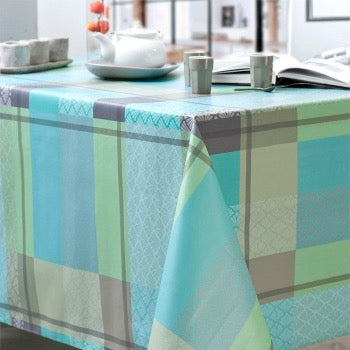 Premium Waterproof Blue & Green Coated Tablecloth - Washable & Stain-Resistant for Indoor/Outdoor Dining, Parties, Picnics & Events