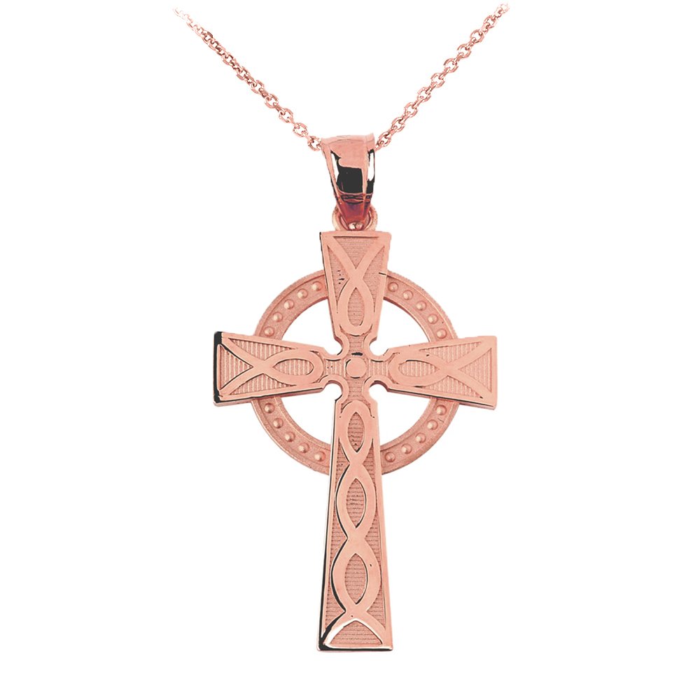 14k Rose Gold Celtic Cross Charm Pendant Necklace for Women - Elegant Religious Jewelry Gift for Christmas, Baptism & Special Occasions