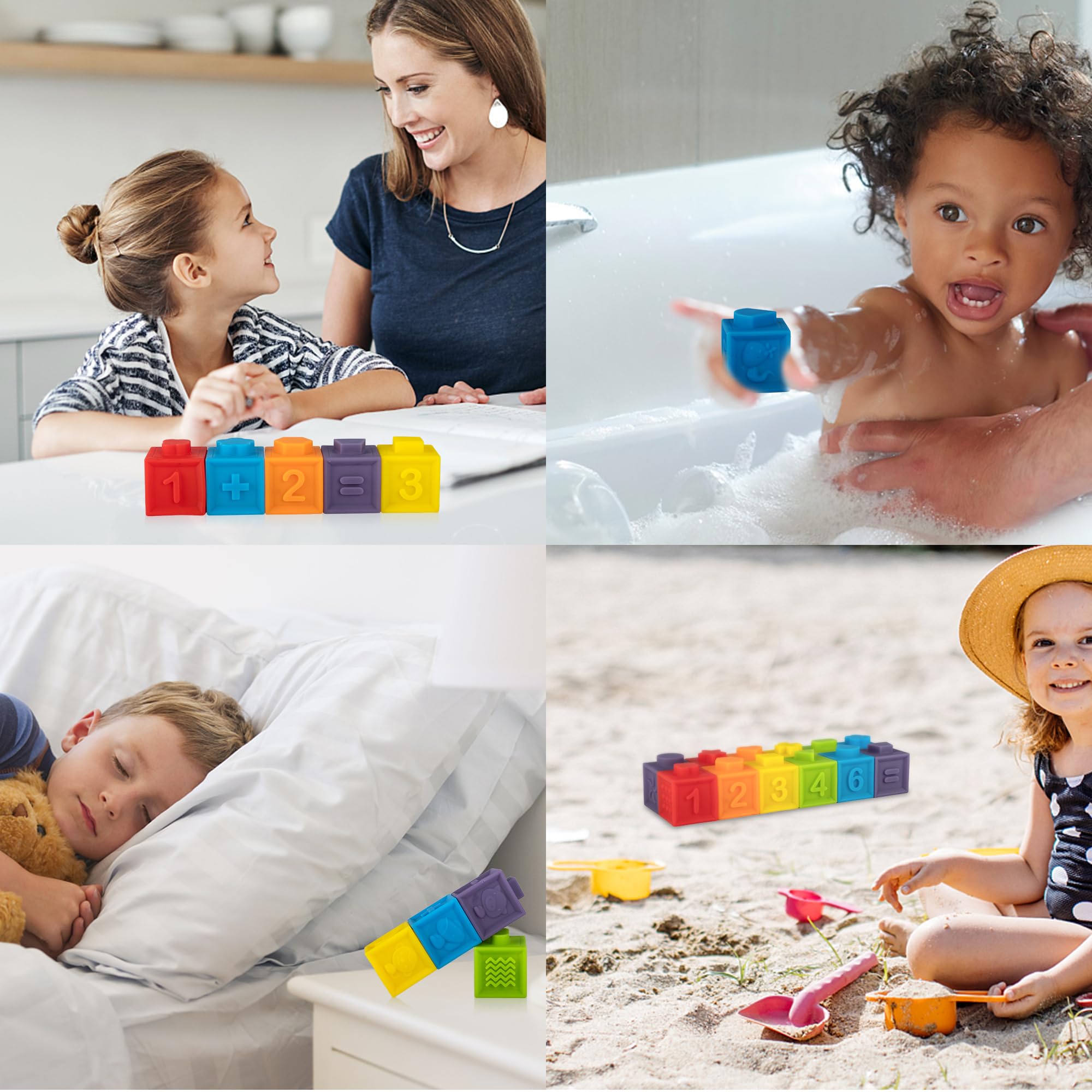 Ganowo 12PCS Soft Stacking Blocks - Educational Baby Toys with Numbers & Animals for 6+ Months | Safe Building Blocks for Toddlers | Perfect Christmas Stocking Stuffers & Infant Gifts | Great for Early Learning & Sensory Play