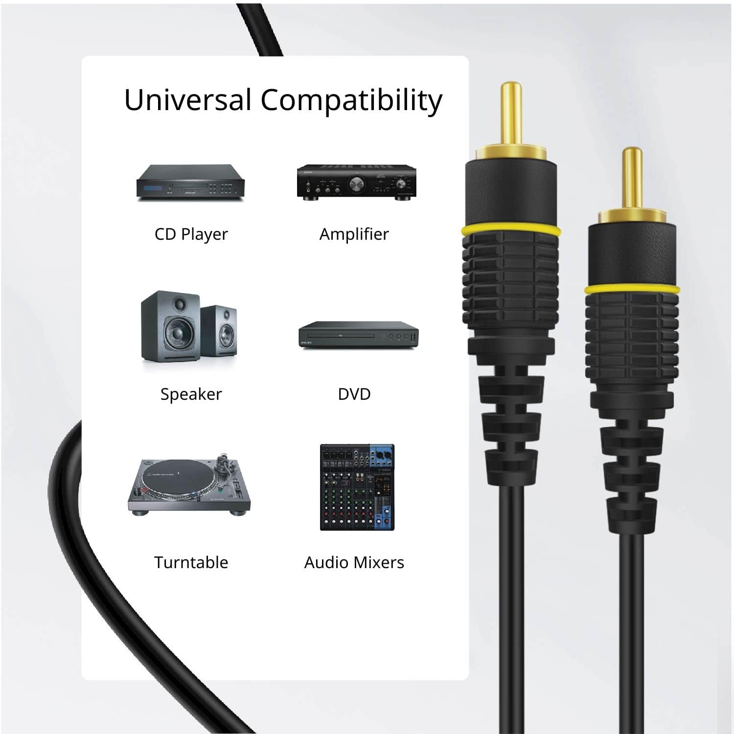 Premium RCA Male to Male Gold-Plated Audio Cable 25ft - High-Quality Black Stereo Connector for Home Theater, Speakers, DJ Equipment & Audio Systems