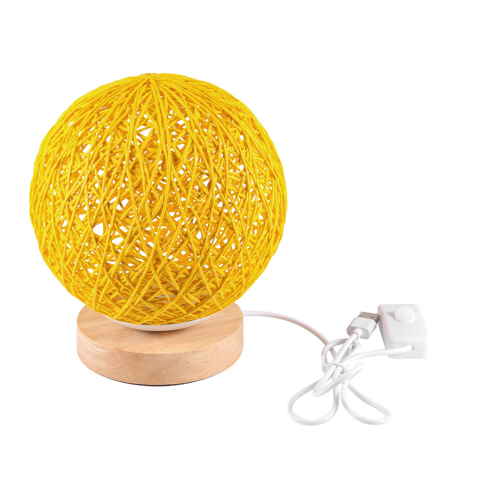 Creative LED Desk Lamp with Hand-Knit Lampshade - Wooden Bedside Night Light for Bedroom, Office & Study | Warm White Dimmable Lighting for Reading, Relaxation & Decor