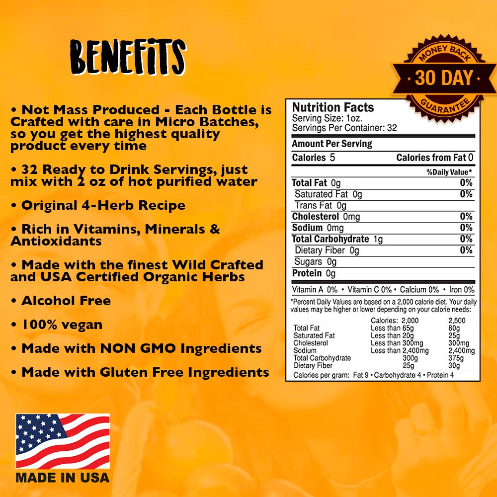Essiac Tea 32oz Extract - Organic Immune, Liver & Lymphatic Support | Original USA-Made Recipe | Wildcrafted Herbs, Alcohol-Free | Easy to Prepare for Daily Wellness & Detox