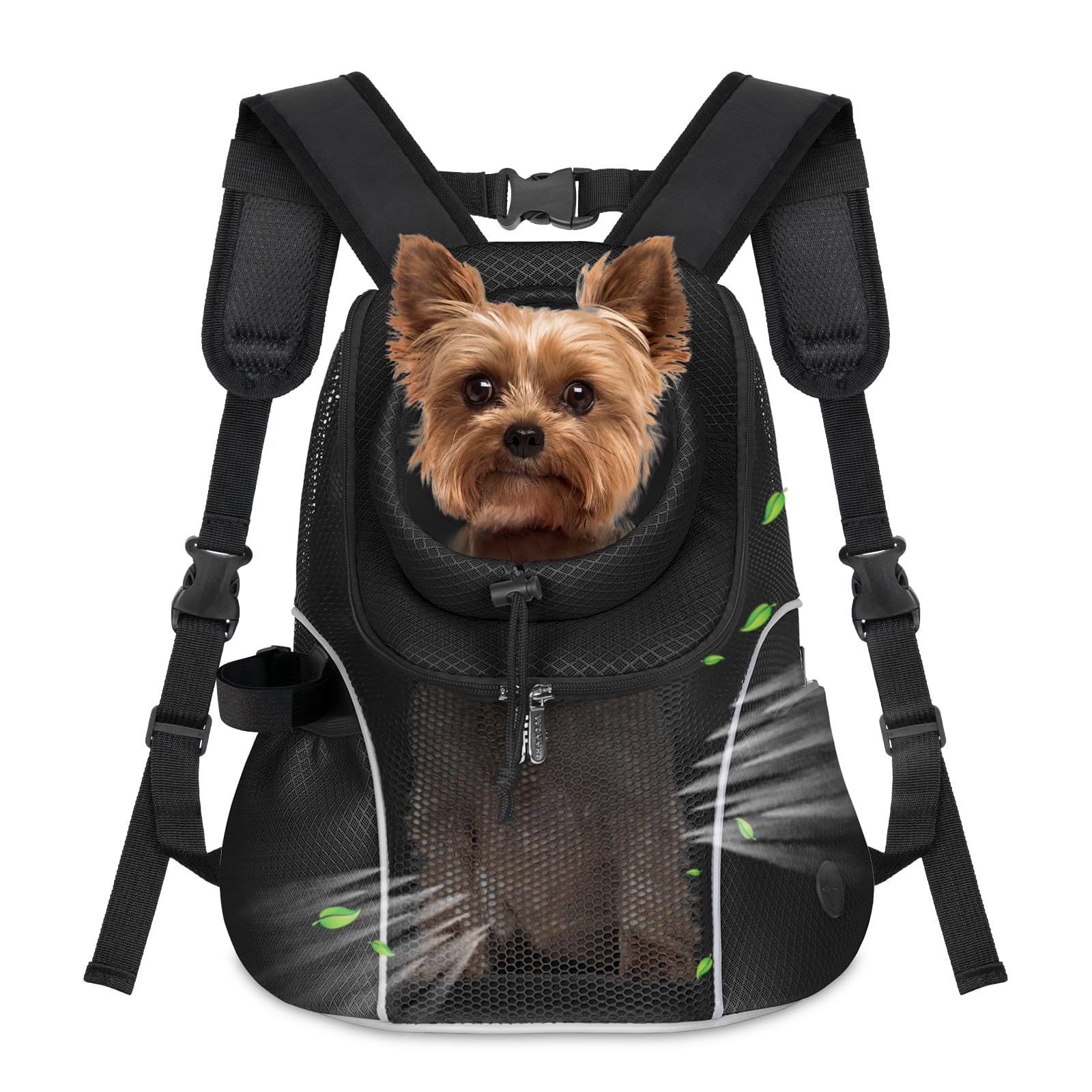 WOYYHO Ventilated Mesh Pet Dog Carrier Backpack - Front Facing Small Dog Travel Backpack with Safety Belt for Hiking, Cycling & Outdoor Adventures (Size M: 5-9 lbs, Black) - Perfect for Air Travel, Vet Visits & Daily Commutes