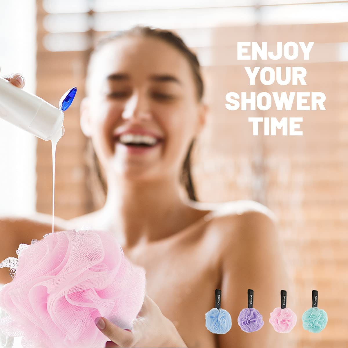 MAPPERZ Round Loofah Bath Sponge - Exfoliating Body Scrubber & Shower Pouf for Men & Women | High Lather Cleansing, Skin Care Accessories (3-Pack, Random Colors) | Perfect for Daily Shower, Spa & Exfoliation Routine