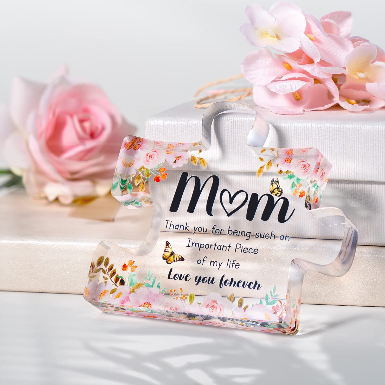 Heartfelt Birthday Gifts for Mom - Engraved Acrylic Block Puzzle with Touching Sayings, 3.3 x 3.9 x 0.6 inches - Perfect Mother's Day Gift from Daughter, Unique Home Decor for Mom's Desk or Shelf