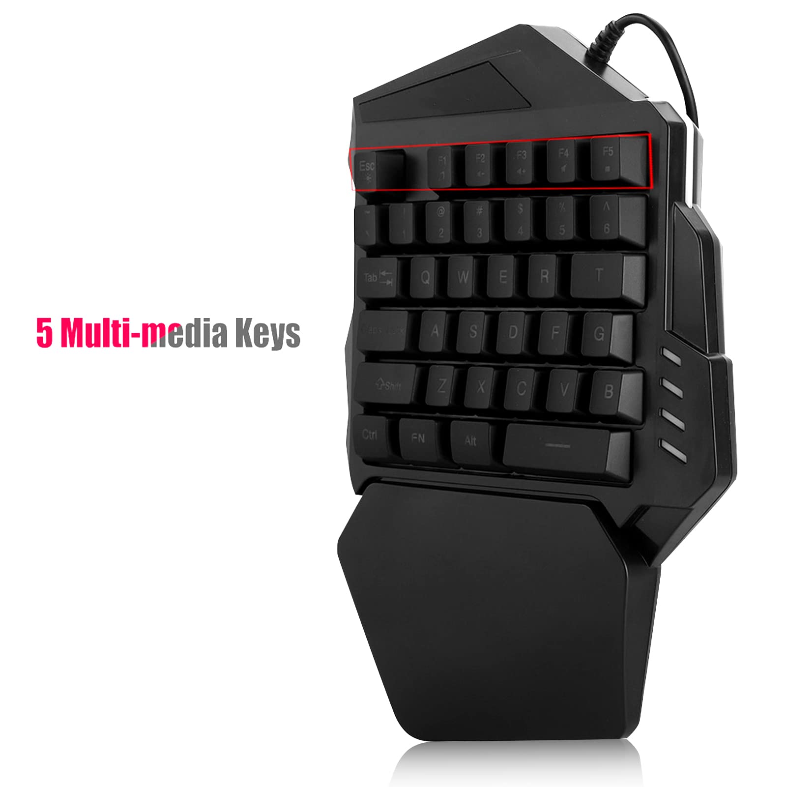 One-Handed Membrane Gaming Keyboard - 35 Keys Mini Keyboard with 5 Multimedia & FN Keys for Left-Handed Gamers | Perfect for FPS, MMO & Office Work