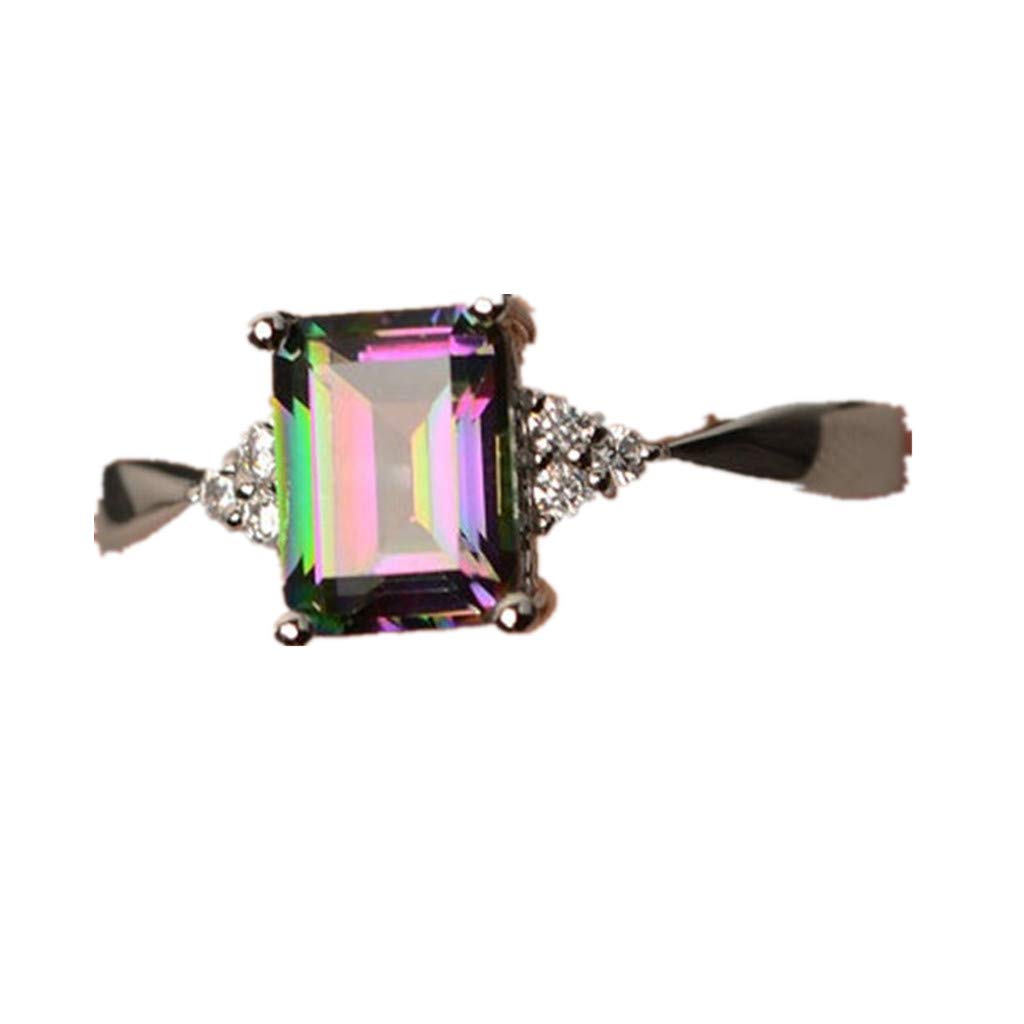 Aunimeifly Princess Cut Mystic Rainbow Engagement Ring for Women - 925 Sterling Silver Diamond Jewelry Gift for Anniversary, Proposal & Special Occasions
