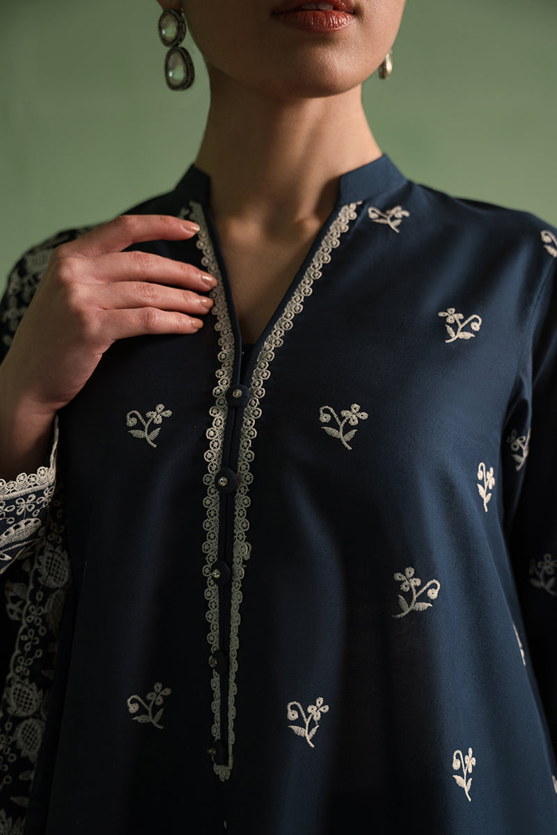 Insignia Blue 3 Piece Chikankari Suit Set - Traditional Indian Embroidered Kurti with Dupatta & Pants | Perfect for Weddings, Festivals & Ethnic Occasions